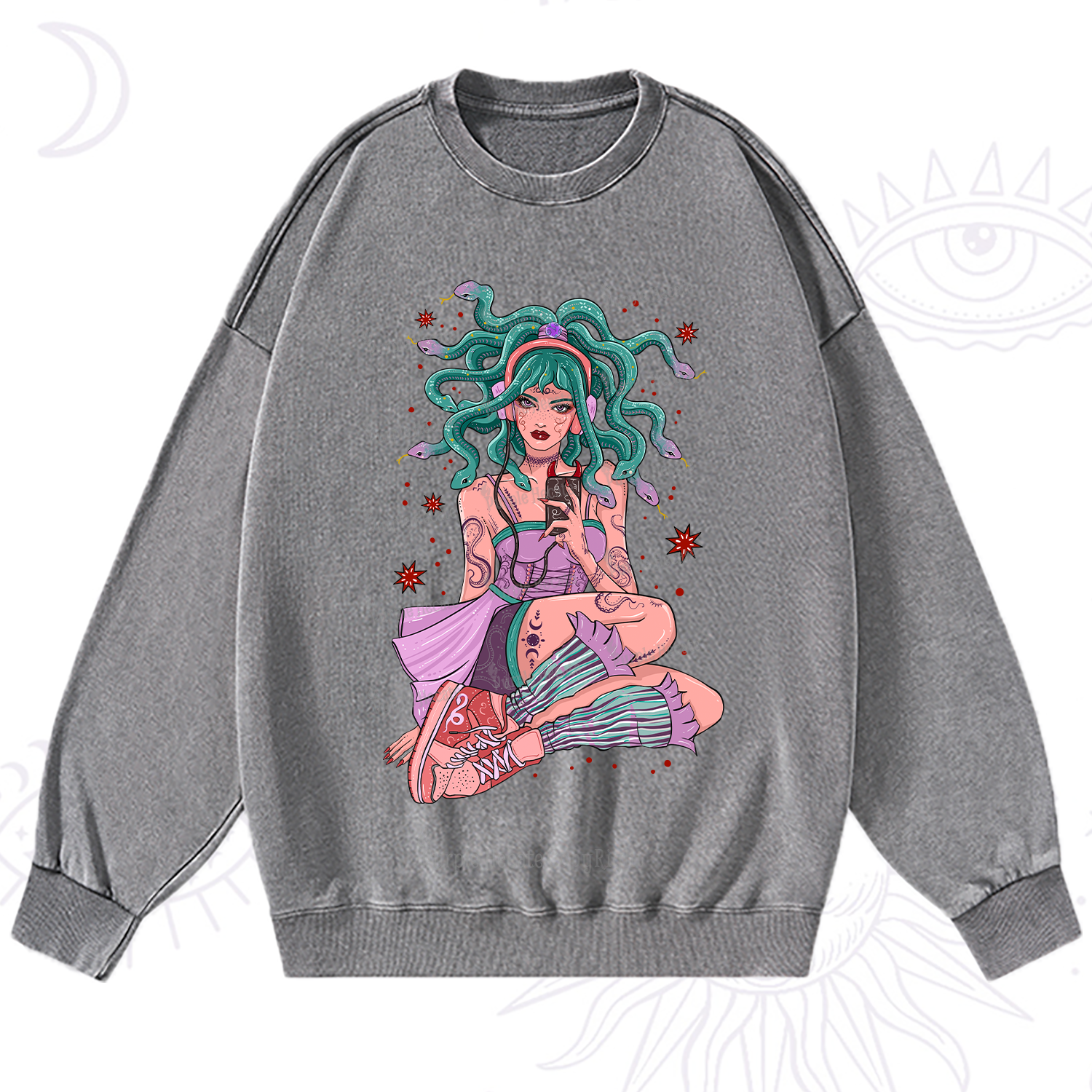 Purplehecate Gorgon Medusa Washed Sweatshirt