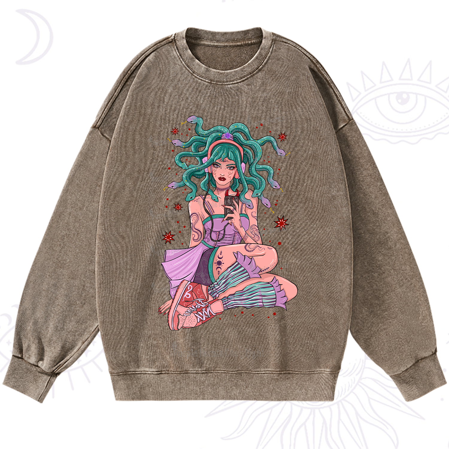 Purplehecate Gorgon Medusa Washed Sweatshirt