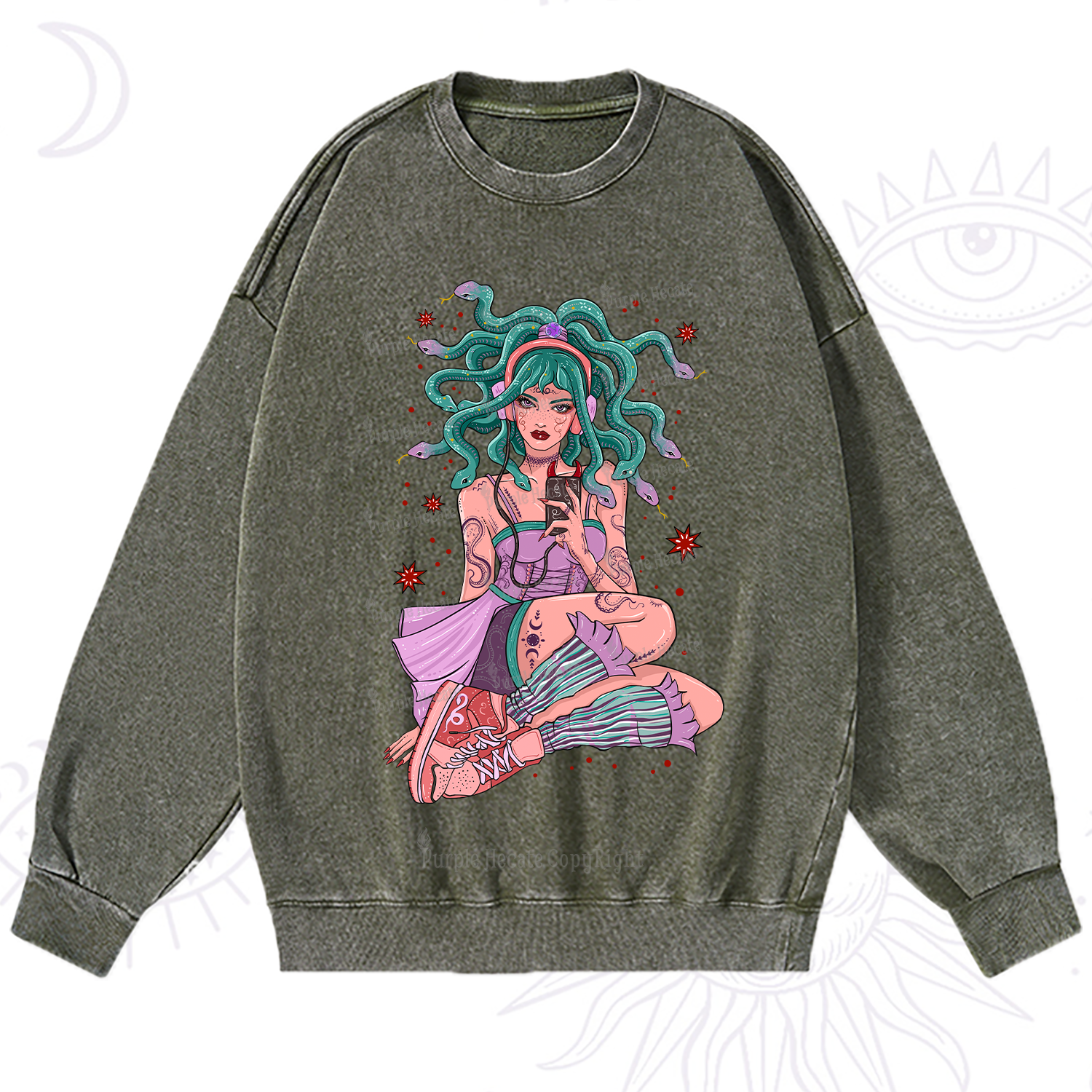 Purplehecate Gorgon Medusa Washed Sweatshirt