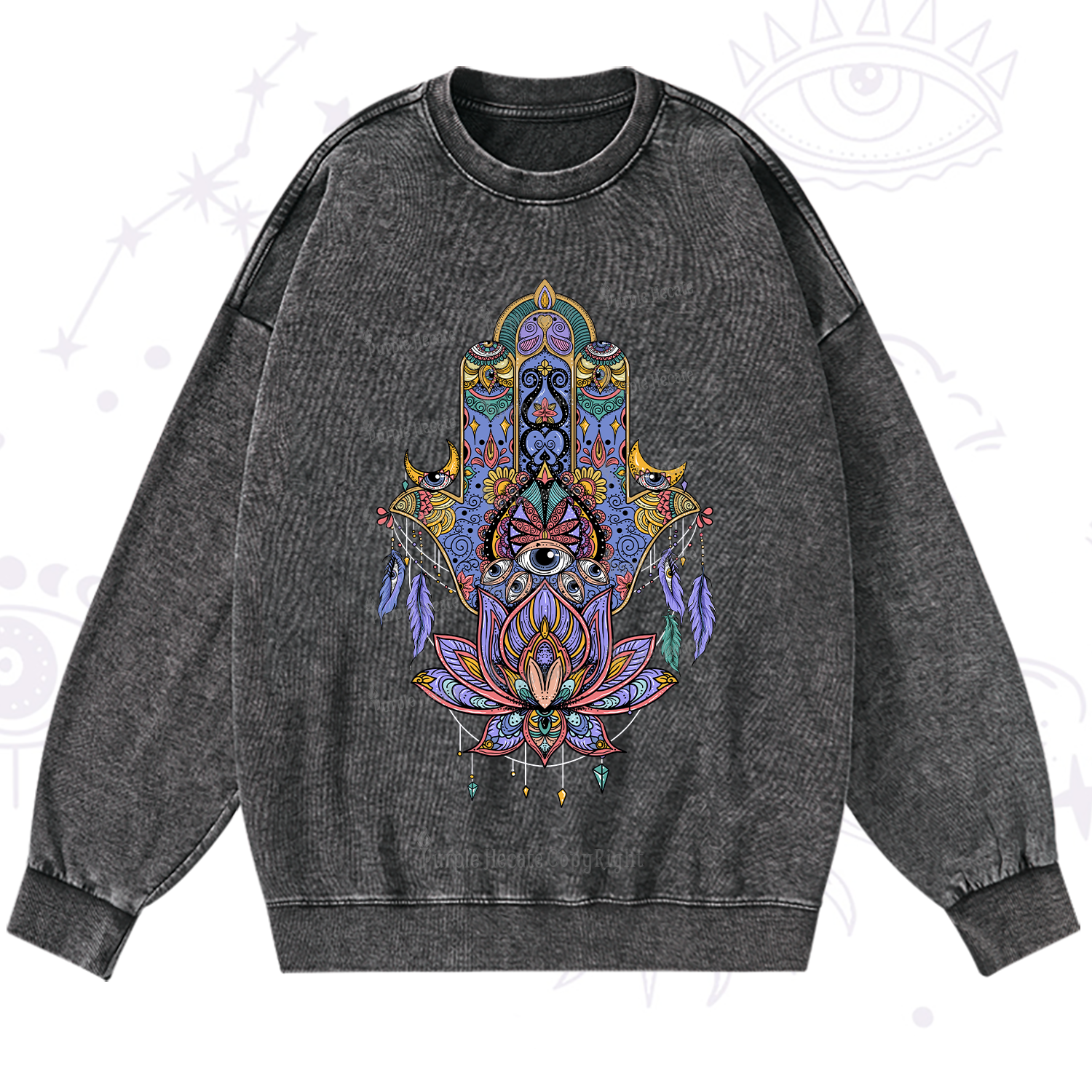 Purplehecate Hamsa Evil Eye Washed Sweatshirt