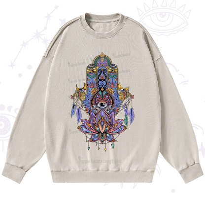 Purplehecate Hamsa Evil Eye Washed Sweatshirt