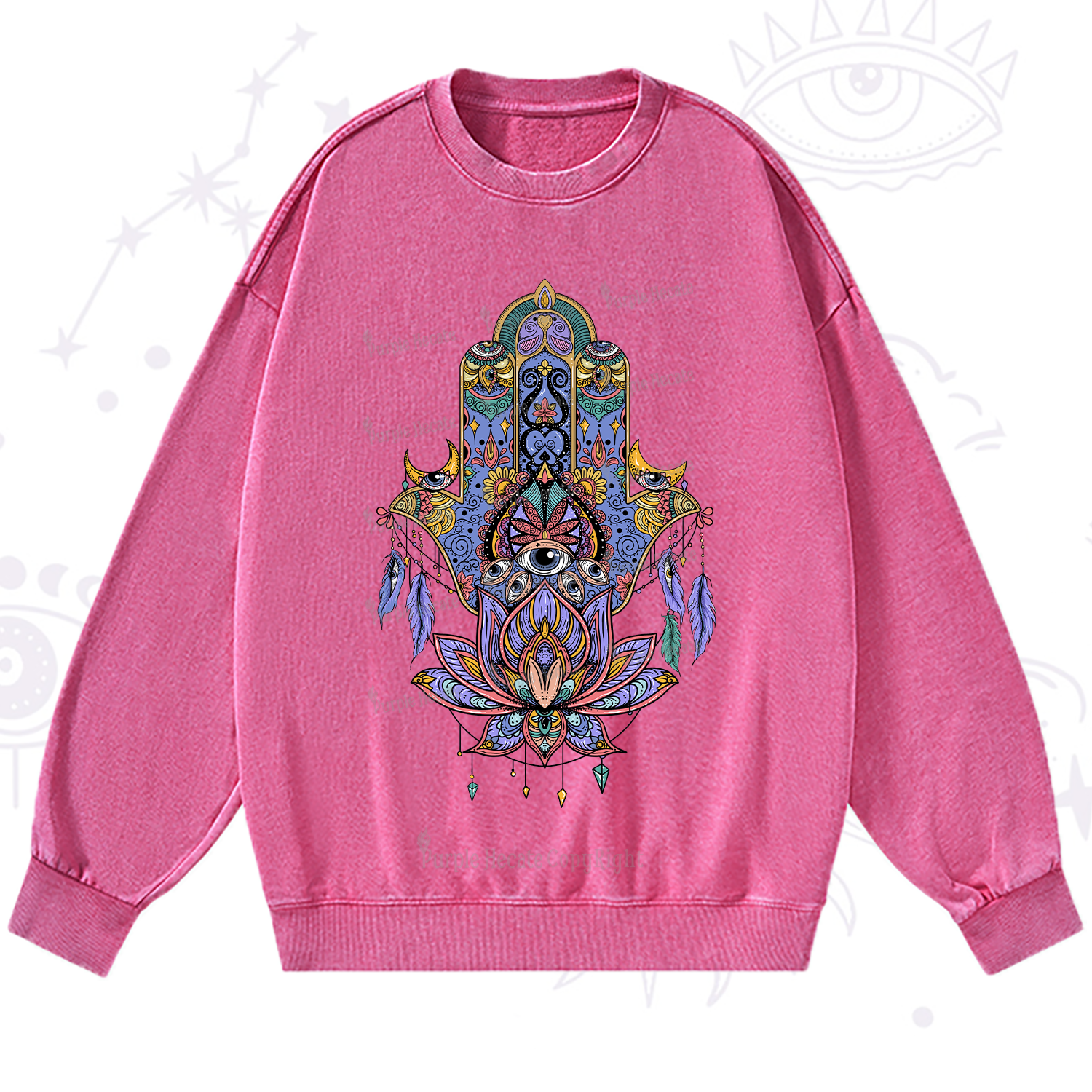 Purplehecate Hamsa Evil Eye Washed Sweatshirt