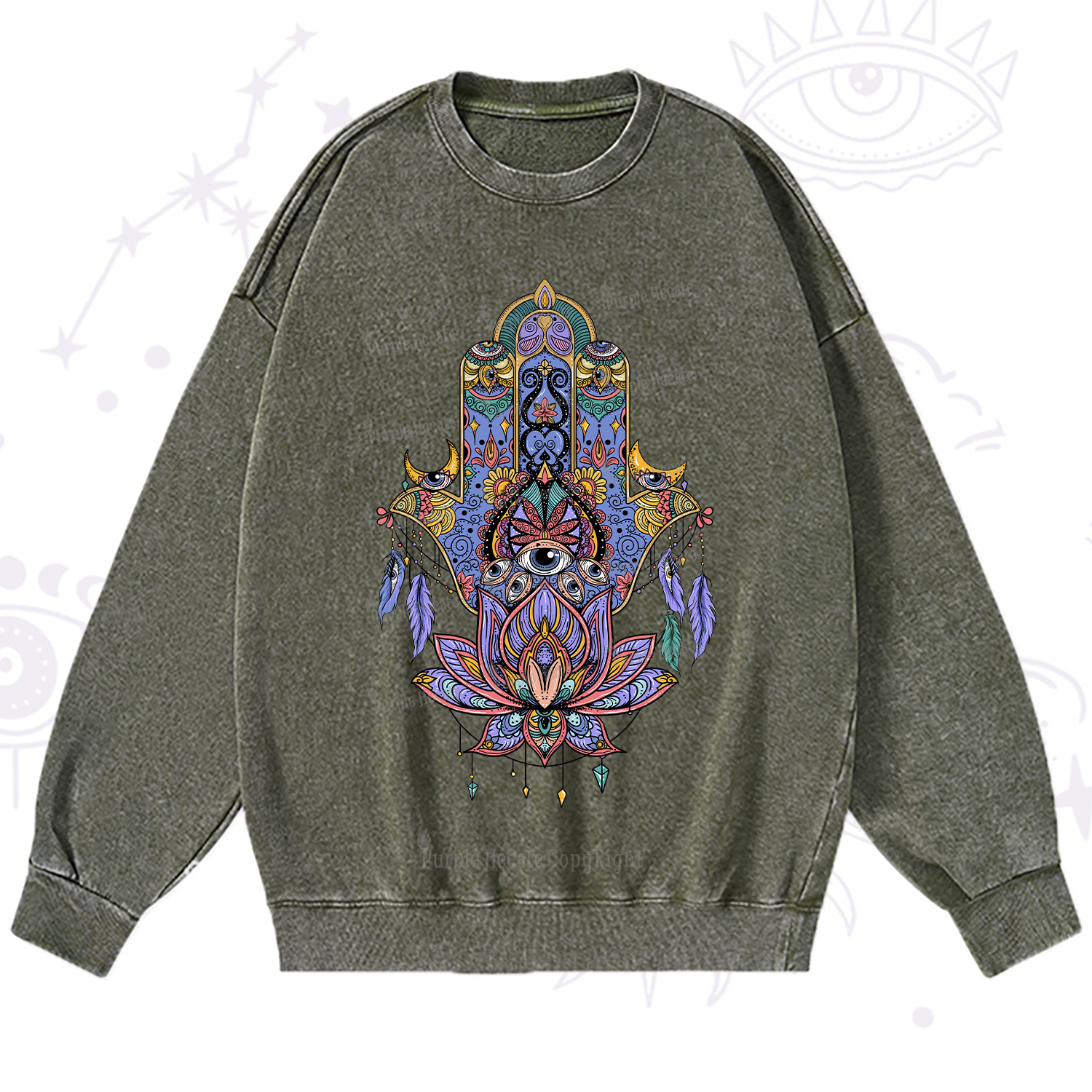 Purplehecate Hamsa Evil Eye Washed Sweatshirt