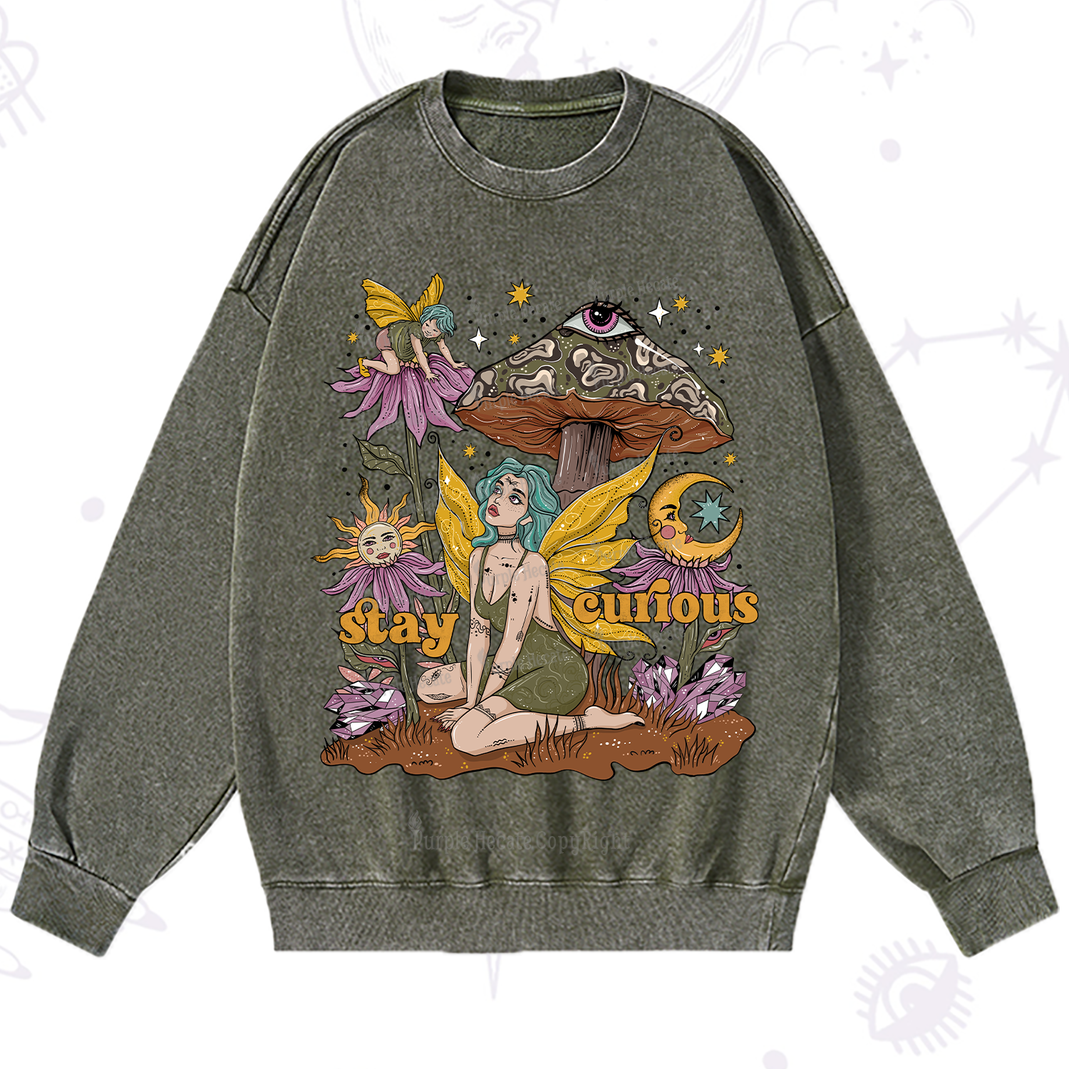 Purplehecate Stay Curious Washed Sweatshirt