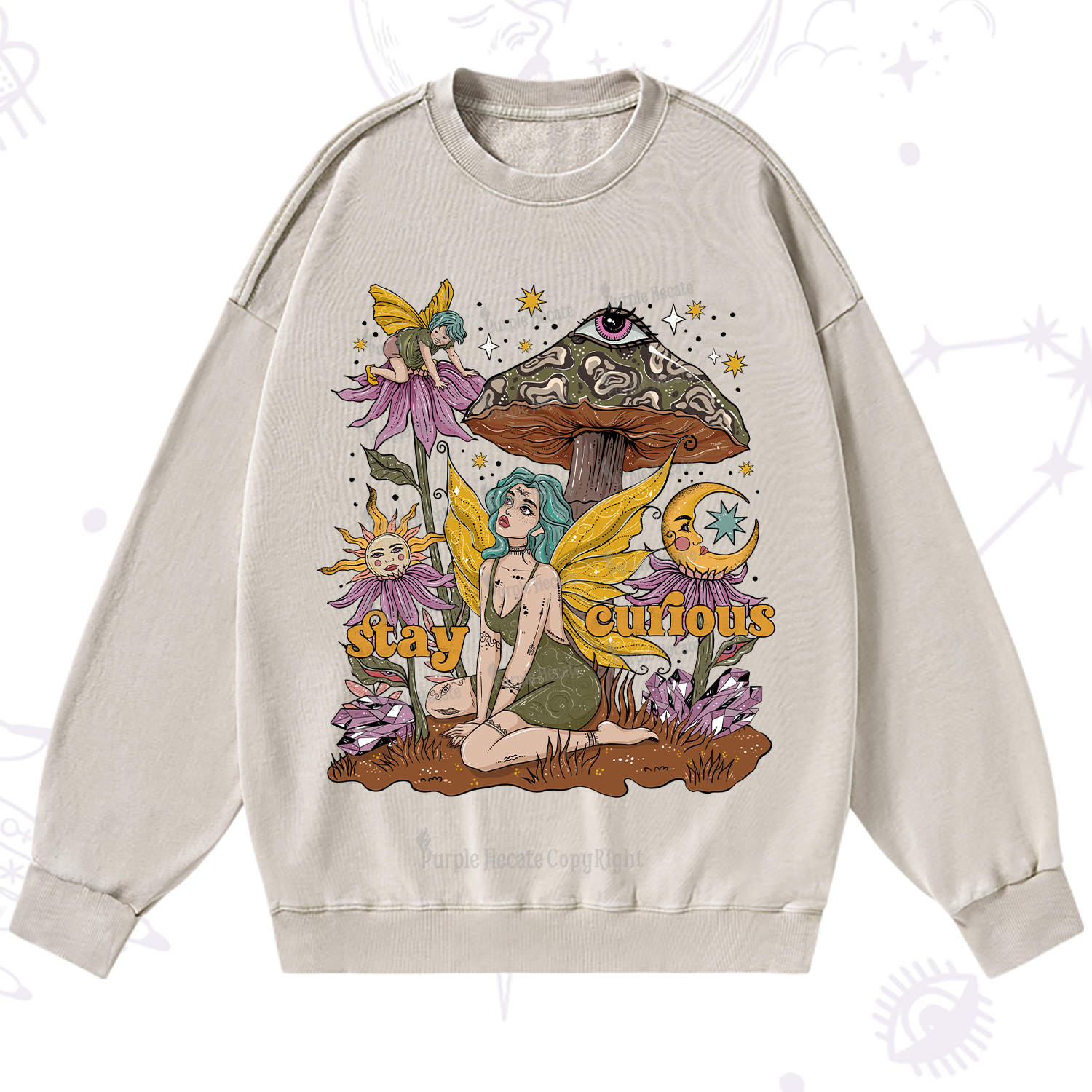 Purplehecate Stay Curious Washed Sweatshirt