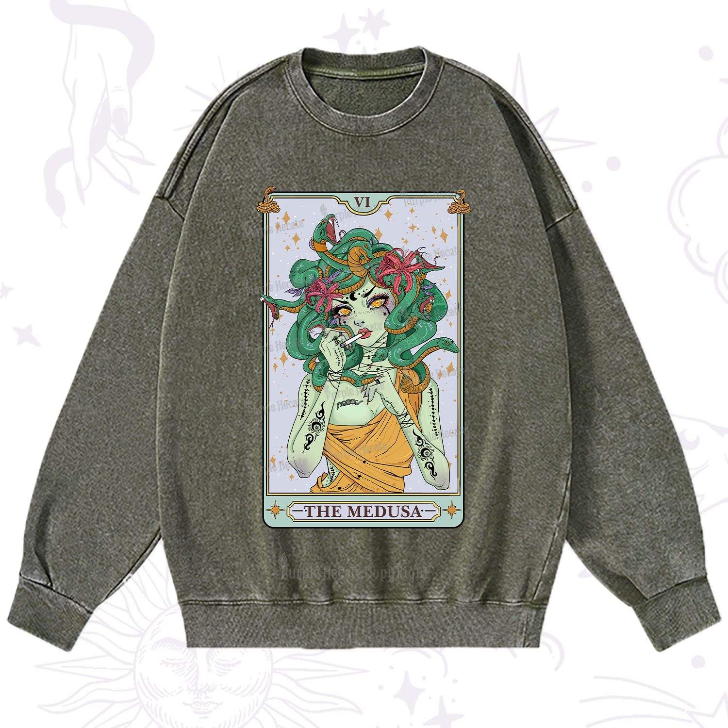 Purplehecate The Medusa Tarot Washed Sweatshirt