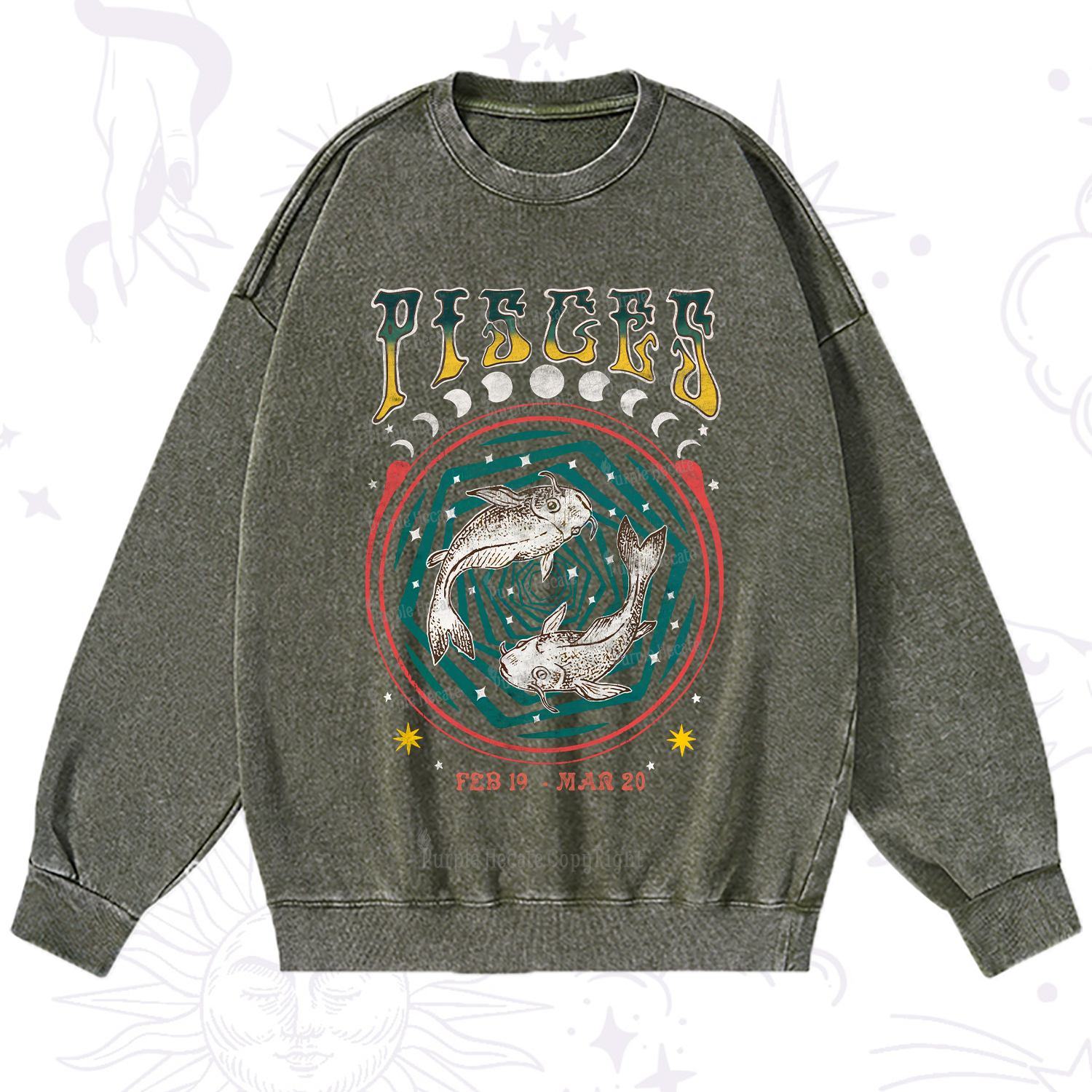 Purplehecate Pisces Crew Zodiac Washed Sweatshirt