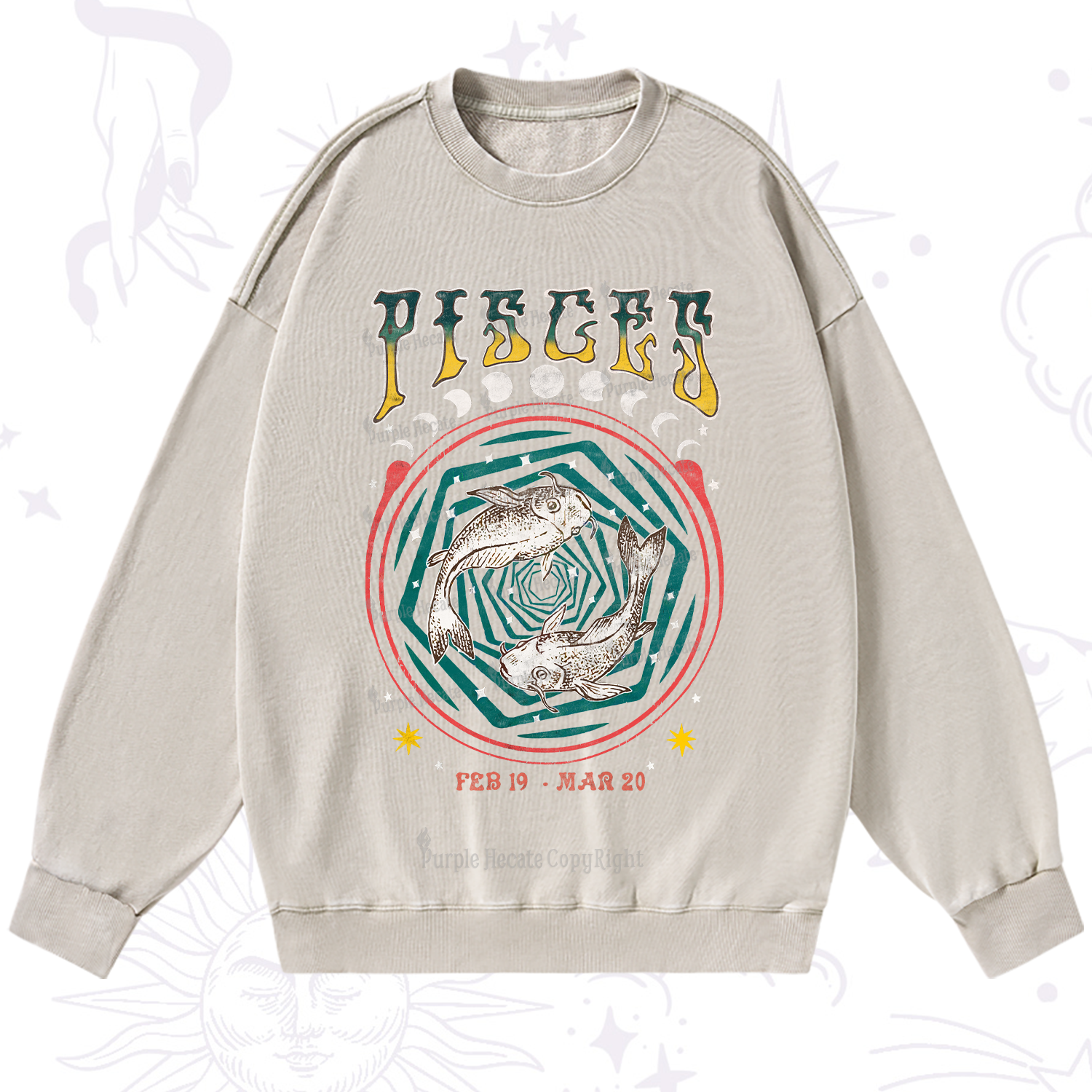 Purplehecate Pisces Crew Zodiac Washed Sweatshirt
