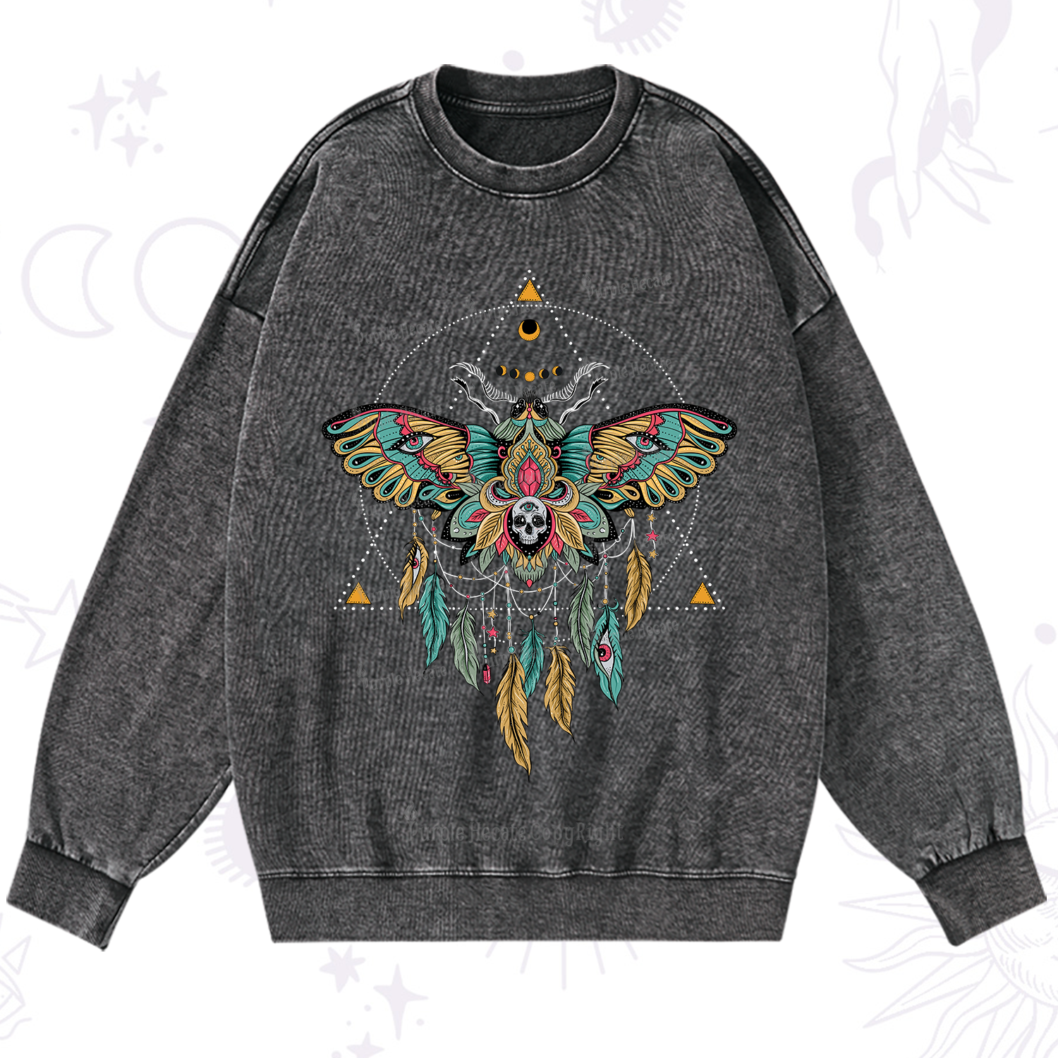 Purplehecate Dreamcatcher Moth Wings Washed Sweatshirt