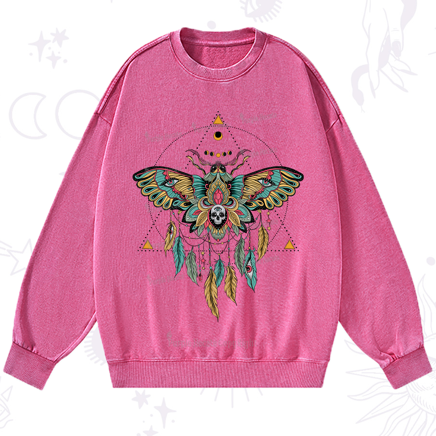 Purplehecate Dreamcatcher Moth Wings Washed Sweatshirt