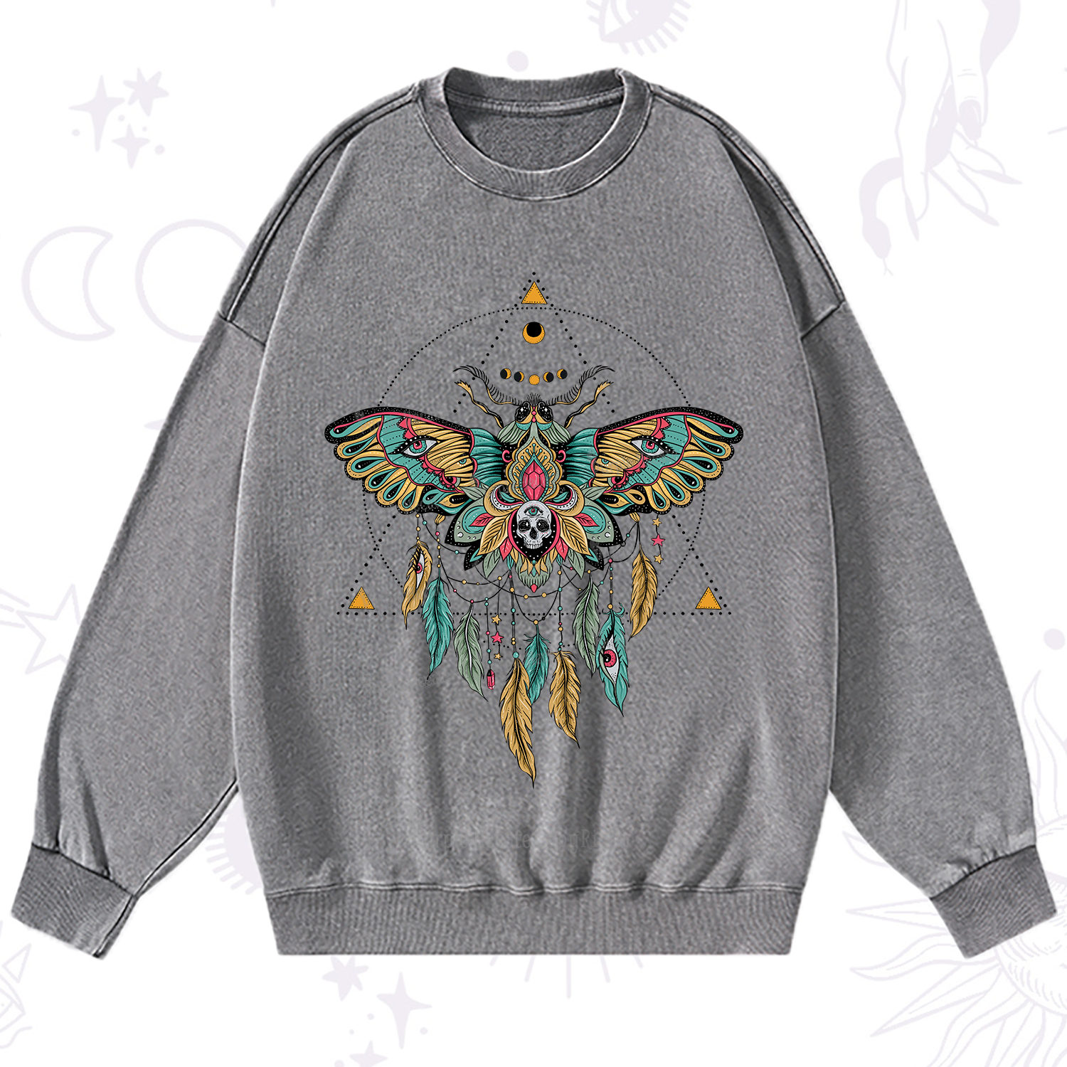 Purplehecate Dreamcatcher Moth Wings Washed Sweatshirt