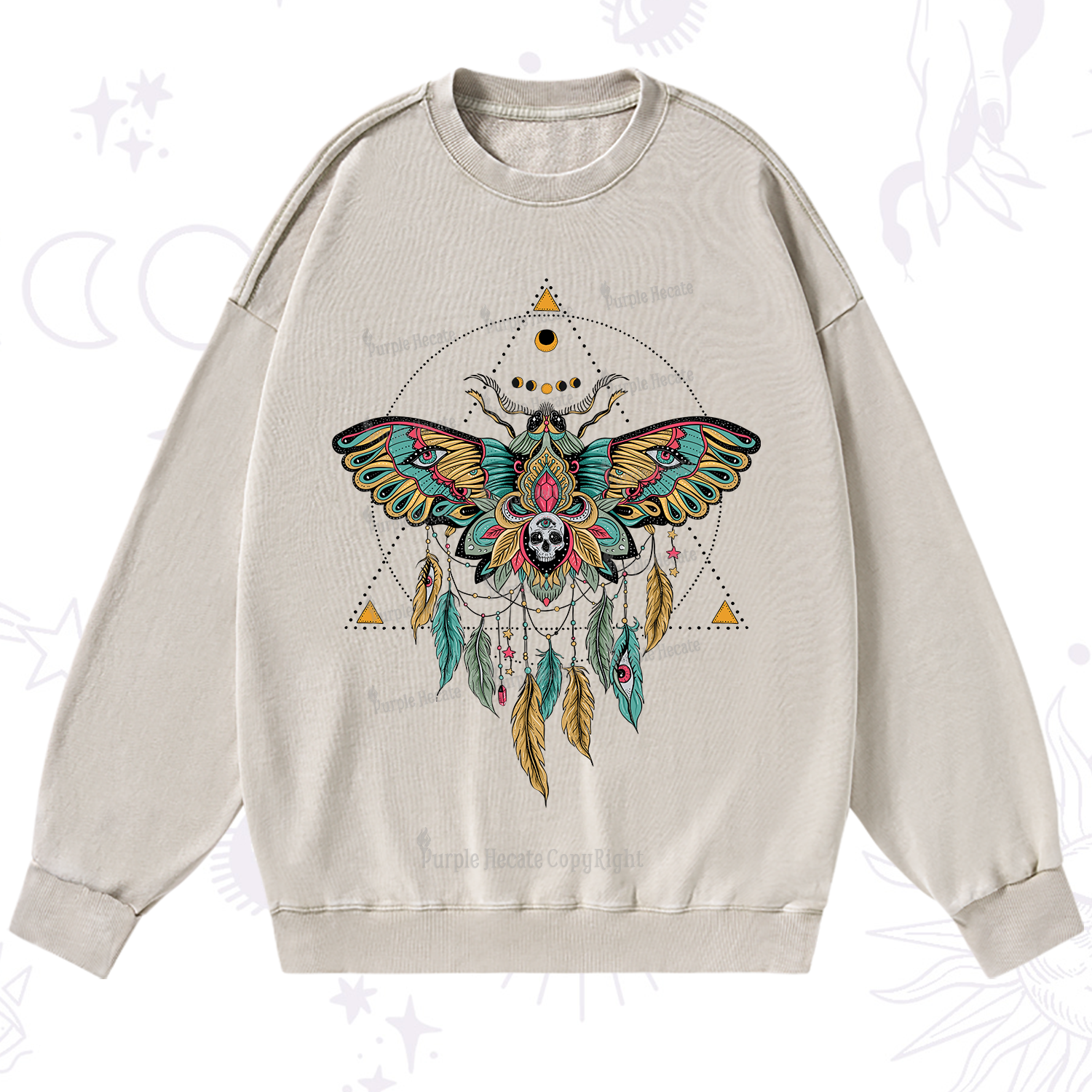 Purplehecate Dreamcatcher Moth Wings Washed Sweatshirt