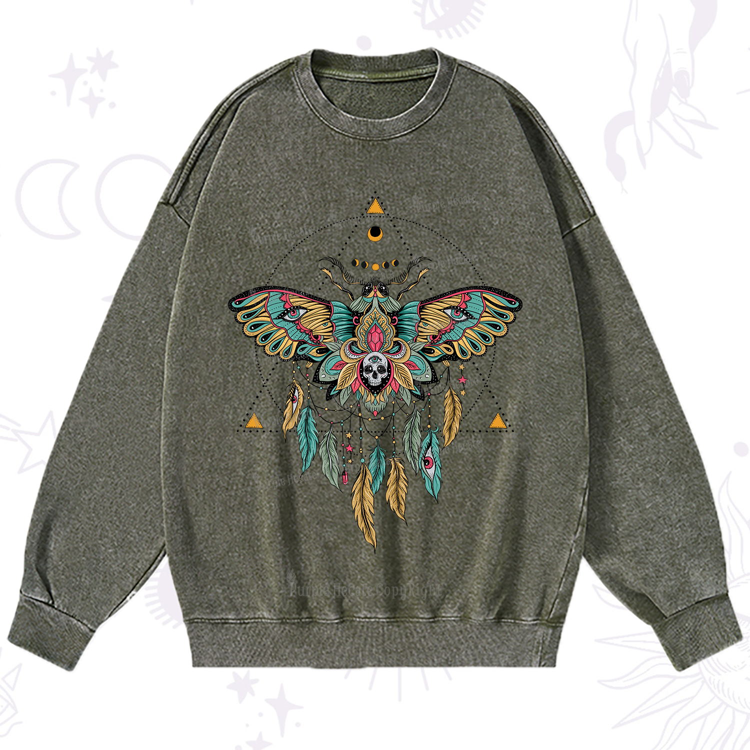 Purplehecate Dreamcatcher Moth Wings Washed Sweatshirt