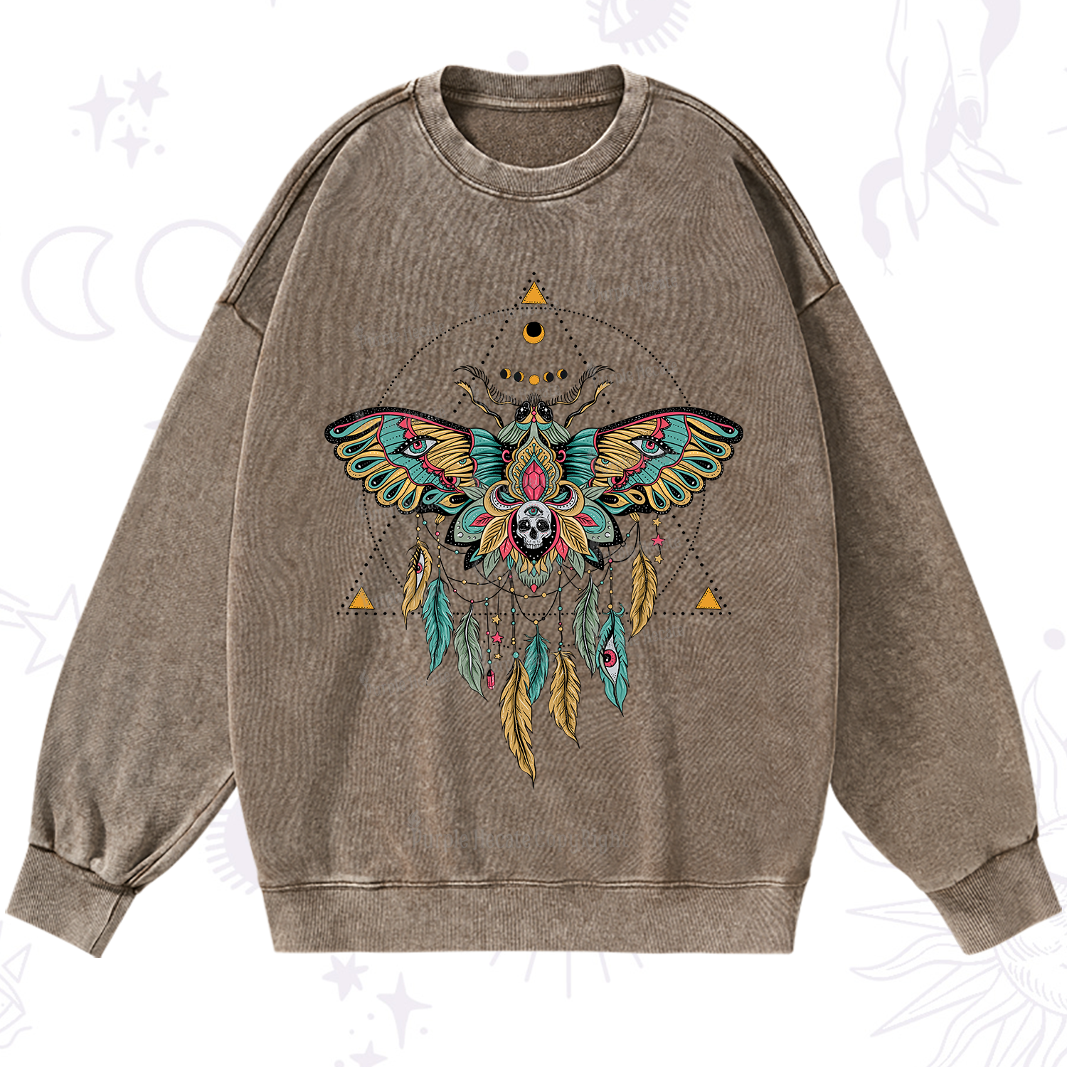 Purplehecate Dreamcatcher Moth Wings Washed Sweatshirt