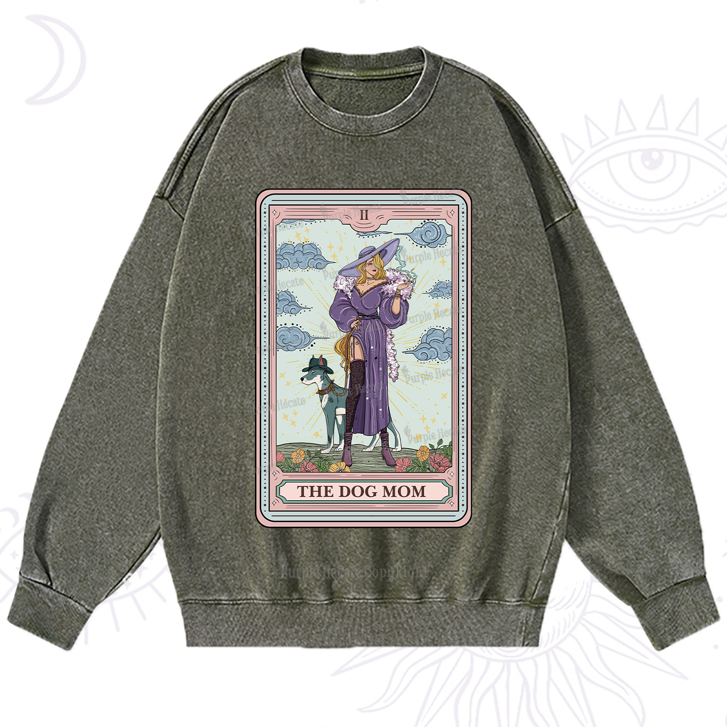 Purplehecate The Dog Mom Tarot Washed Sweatshirt