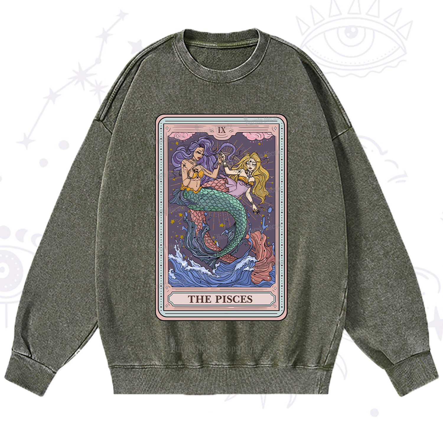 Purplehecate The Pisces Tarot Washed Sweatshirt