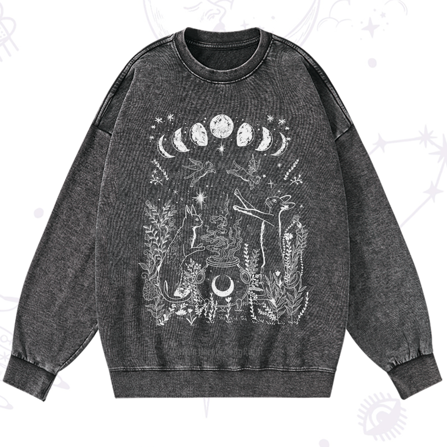Purplehecate Celestial Cat Washed Sweatshirt