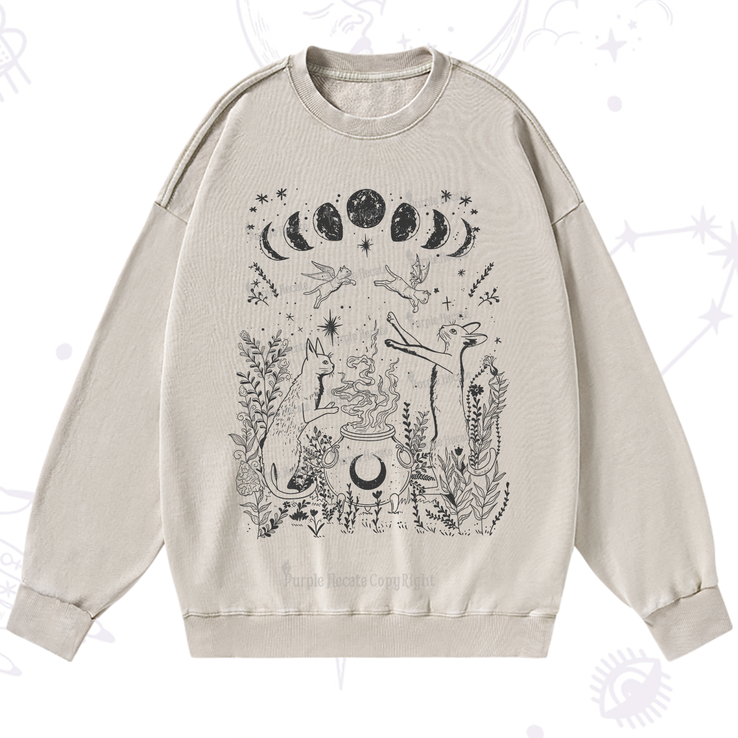 Purplehecate Celestial Cat Washed Sweatshirt