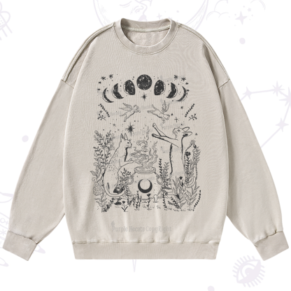 Purplehecate Celestial Cat Washed Sweatshirt