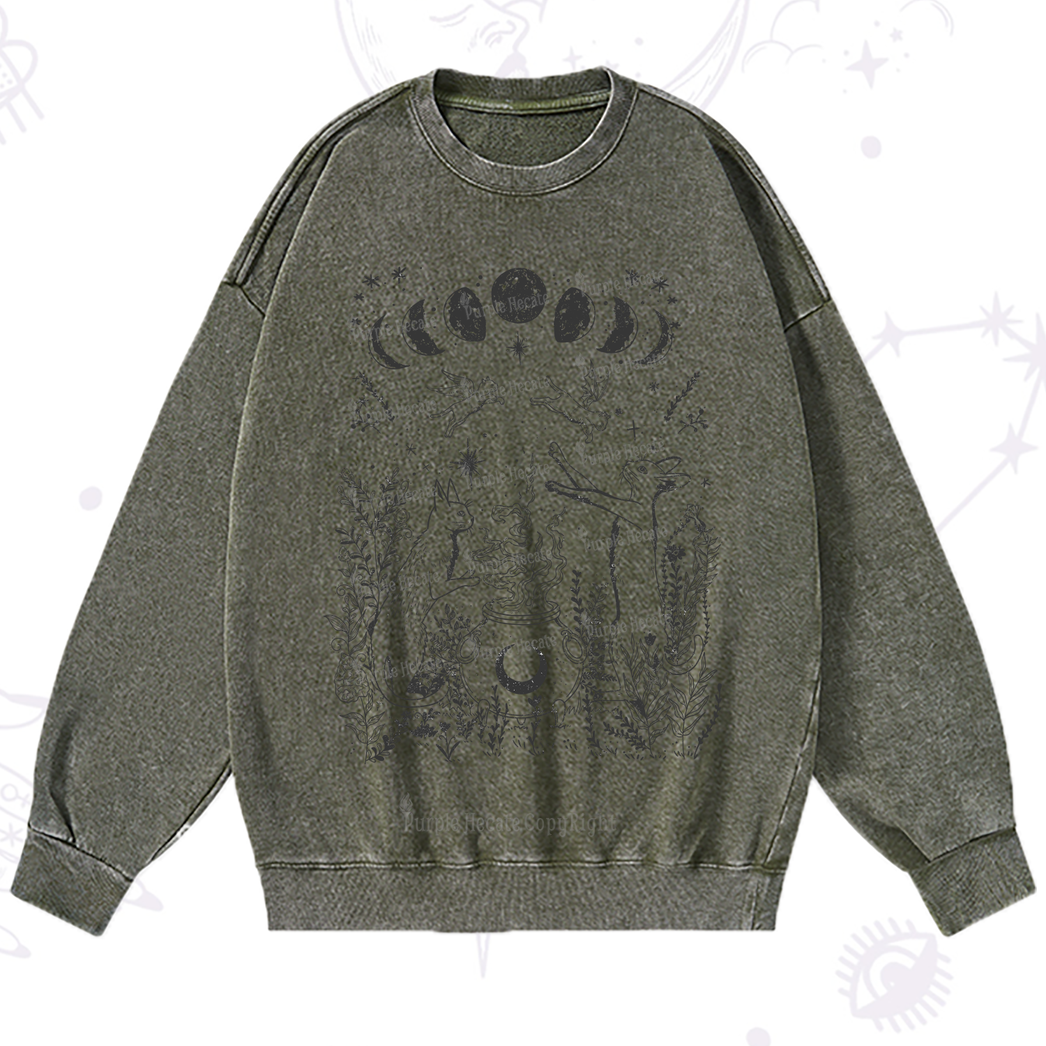 Purplehecate Celestial Cat Washed Sweatshirt