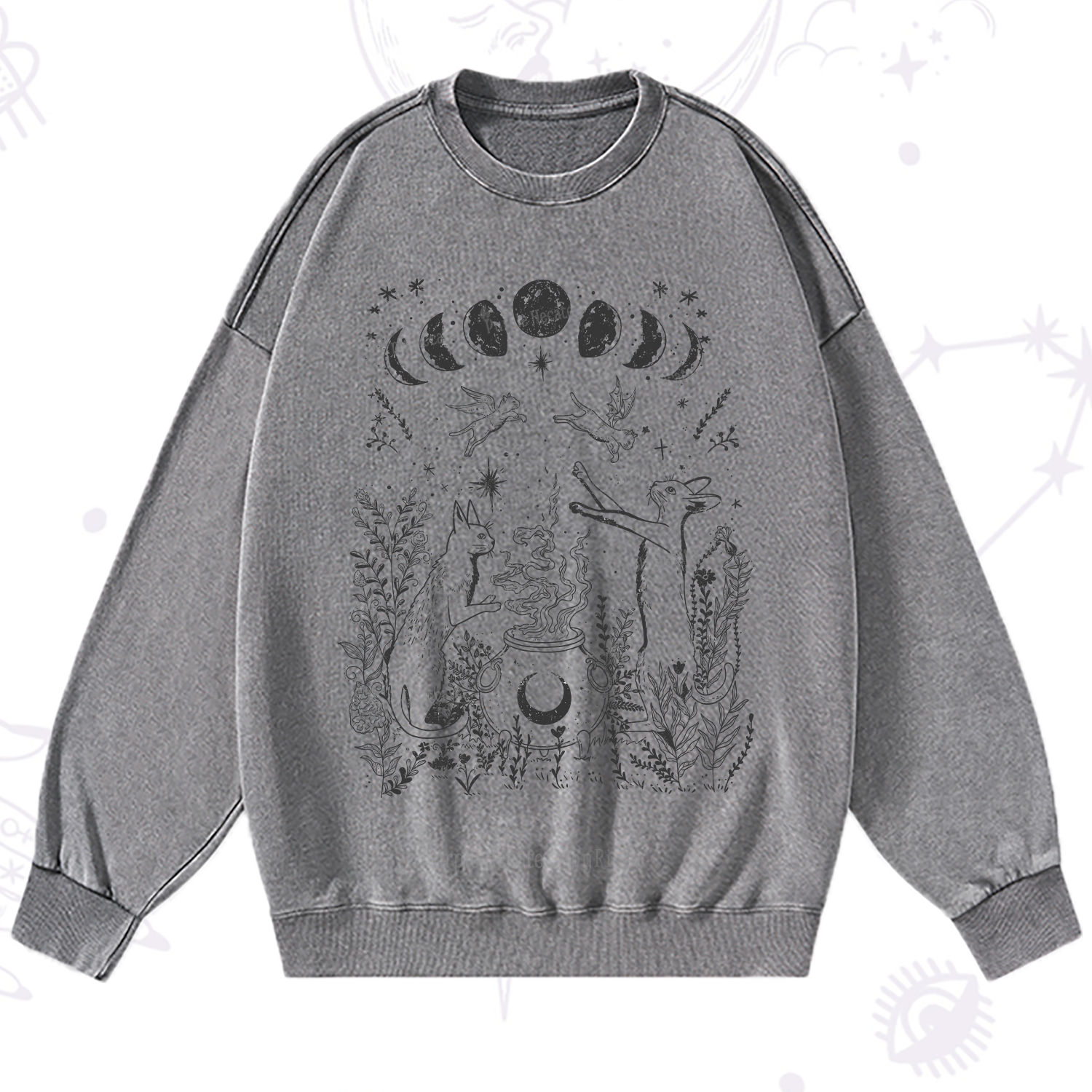 Purplehecate Celestial Cat Washed Sweatshirt