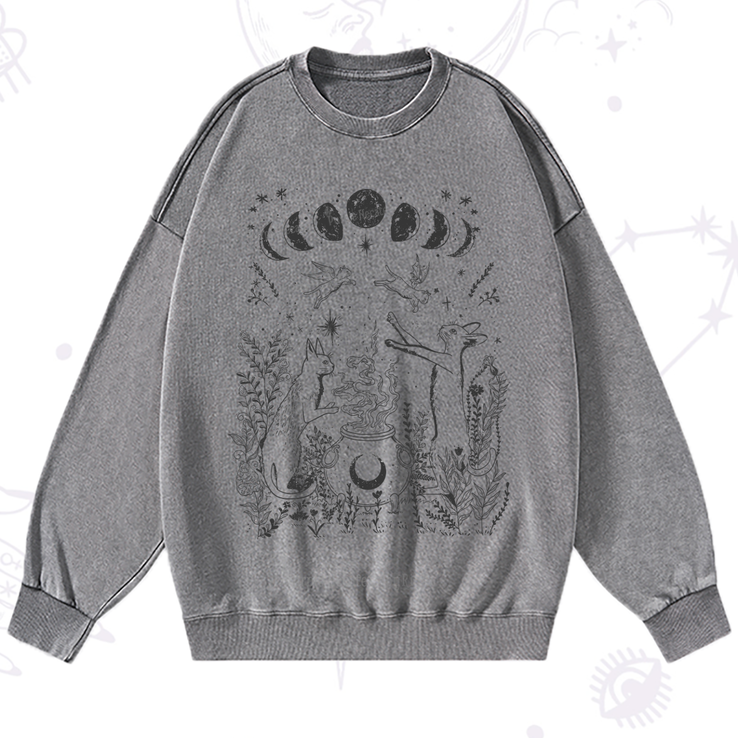 Purplehecate Celestial Cat Washed Sweatshirt