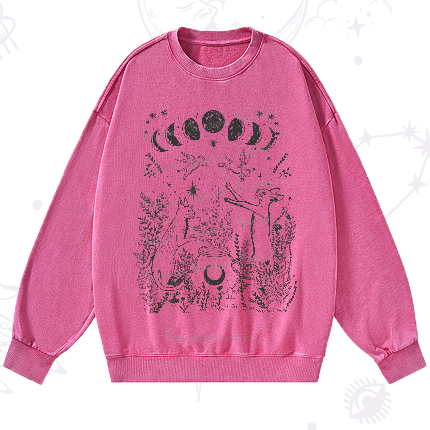 Purplehecate Celestial Cat Washed Sweatshirt