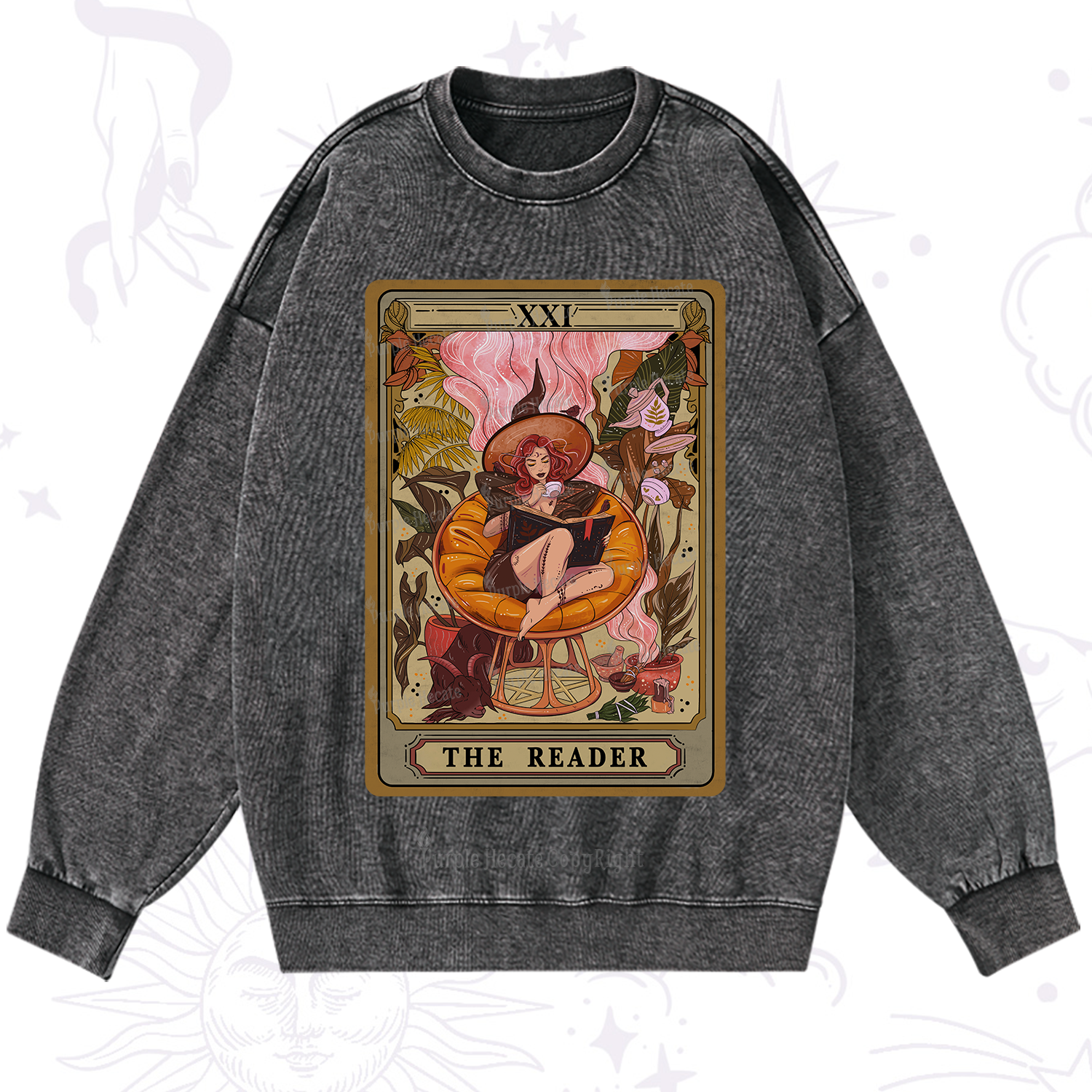 Purplehecate The Reader Tarot Card Washed Sweatshirt