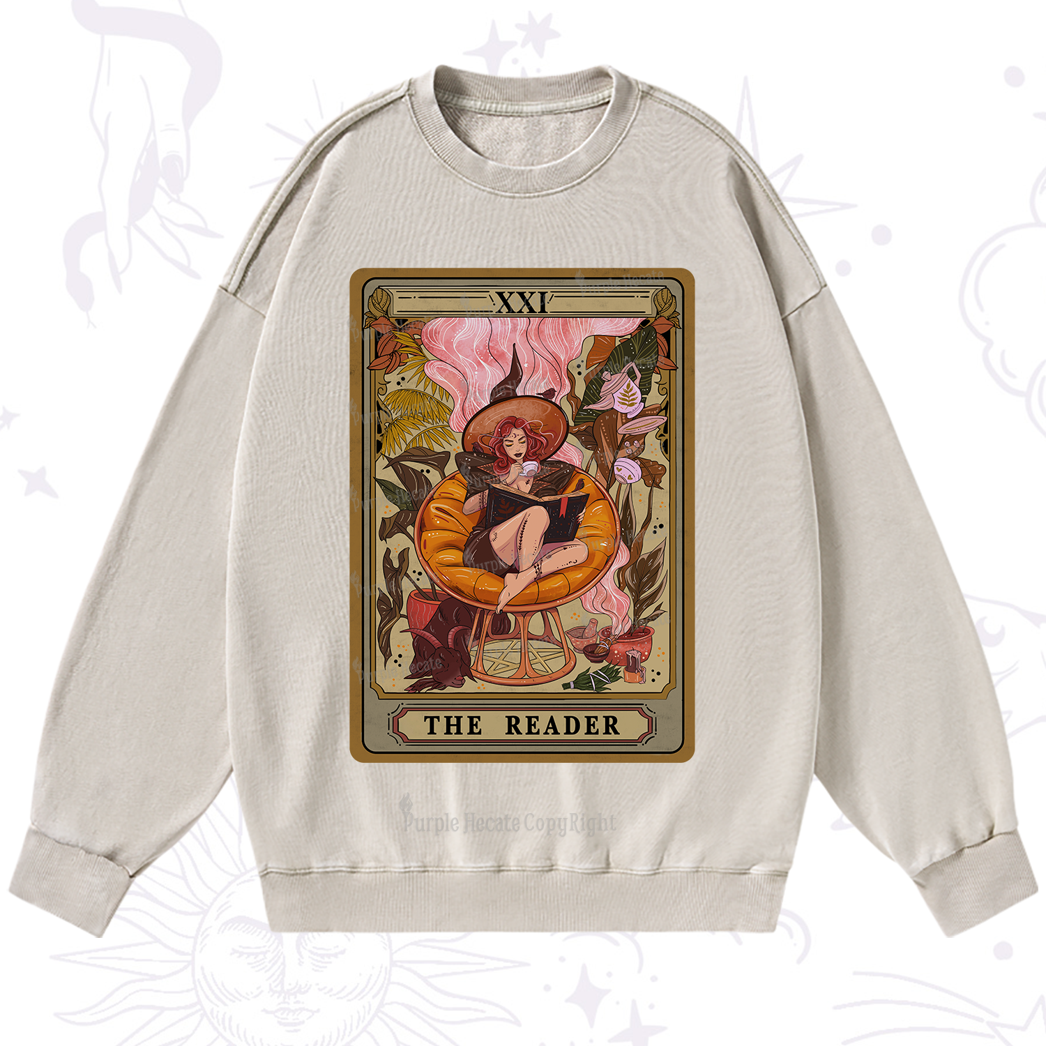 Purplehecate The Reader Tarot Card Washed Sweatshirt