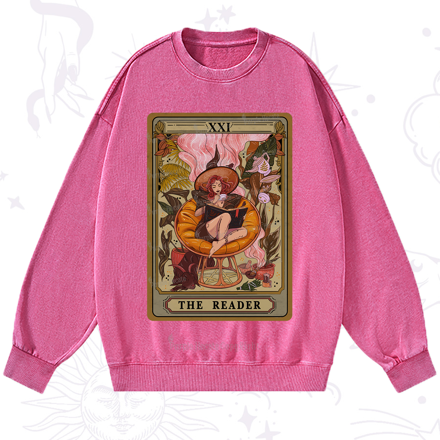 Purplehecate The Reader Tarot Card Washed Sweatshirt