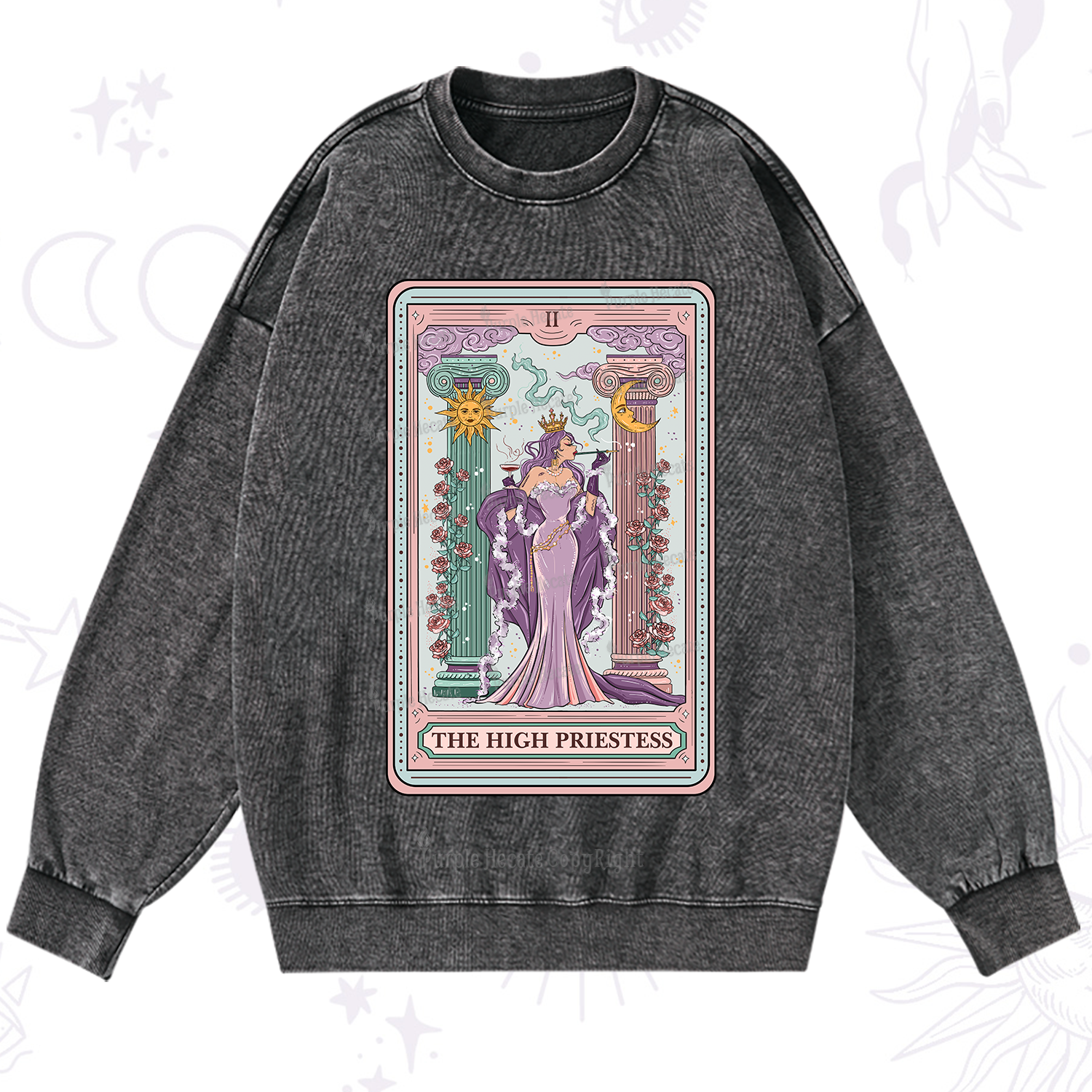 Purplehecate The High Priestess Tarot Card Washed Sweatshirt