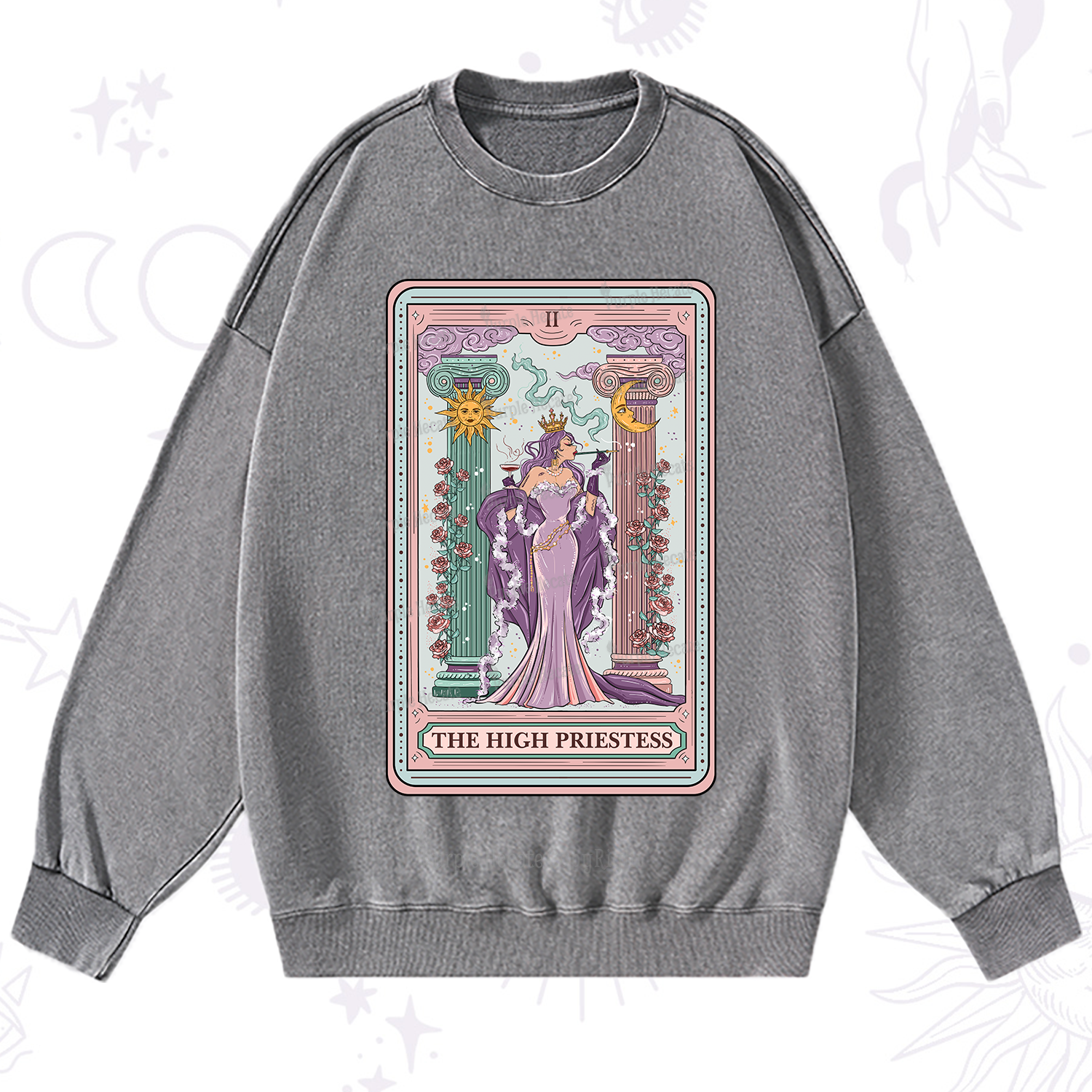 Purplehecate The High Priestess Tarot Card Washed Sweatshirt