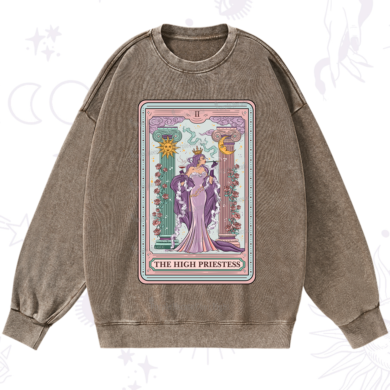 Purplehecate The High Priestess Tarot Card Washed Sweatshirt