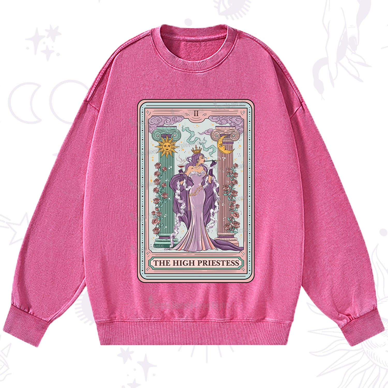 Purplehecate The High Priestess Tarot Card Washed Sweatshirt