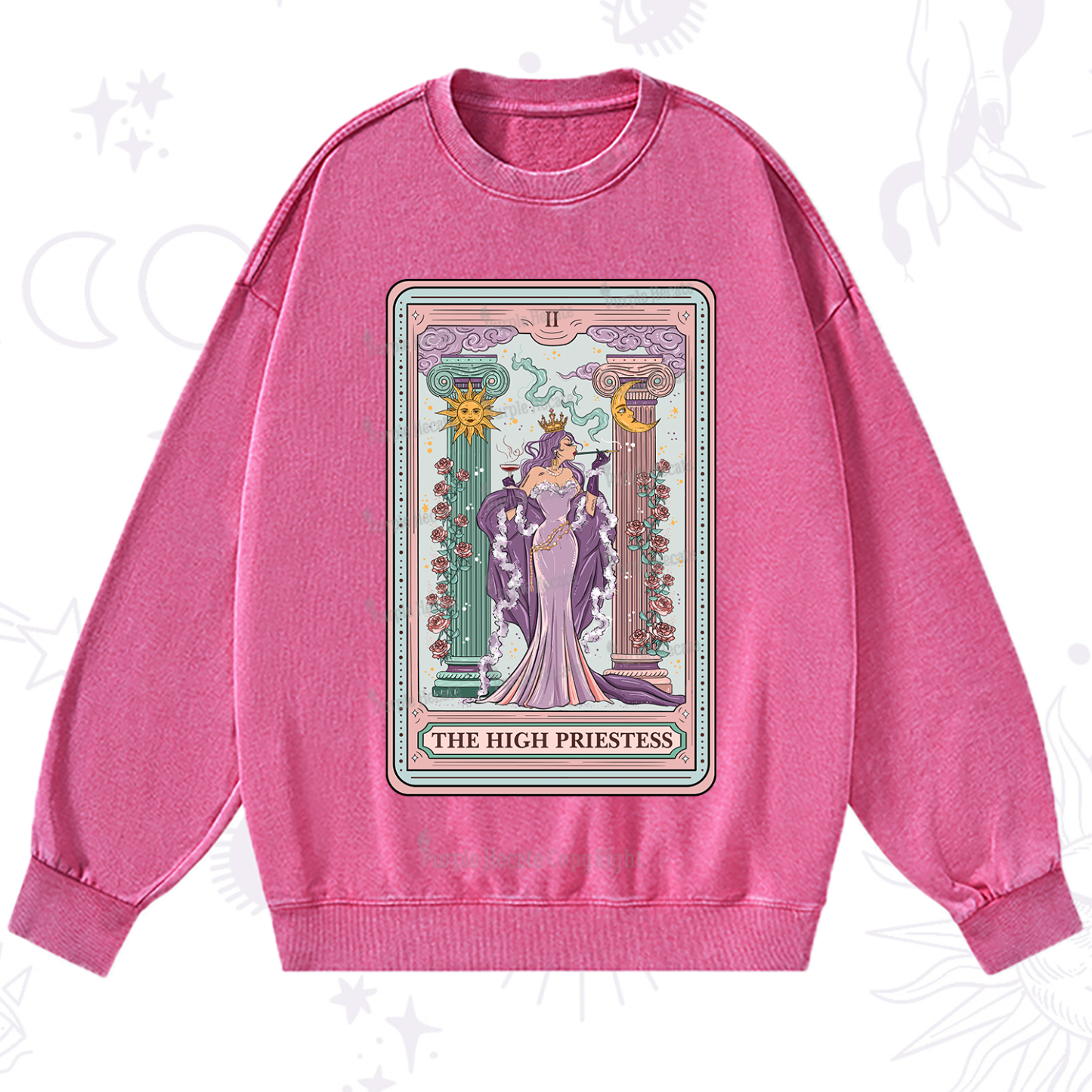 Purplehecate The High Priestess Tarot Card Washed Sweatshirt