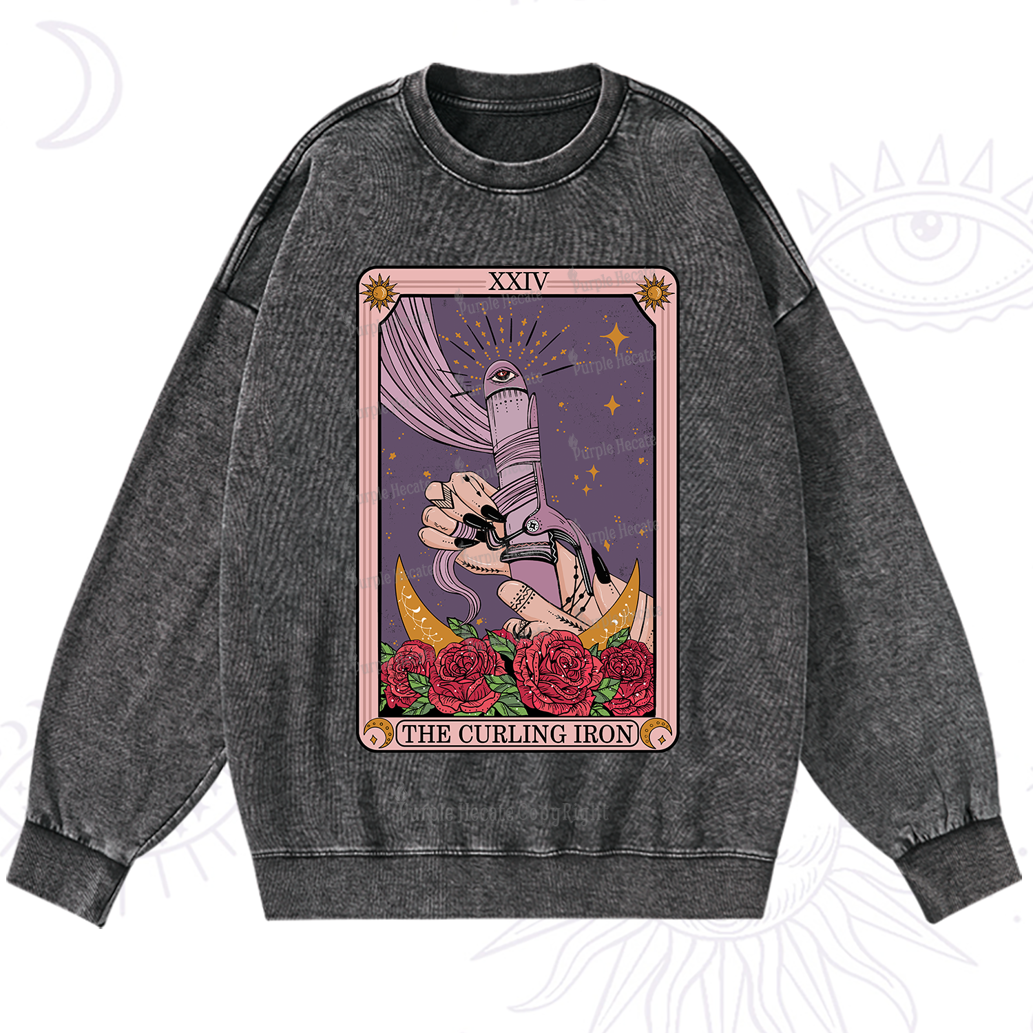 Purplehecate The Curling Iron Tarot Washed Sweatshirt
