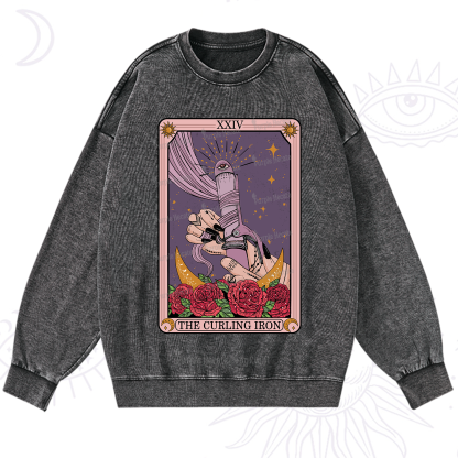 Purplehecate The Curling Iron Tarot Washed Sweatshirt