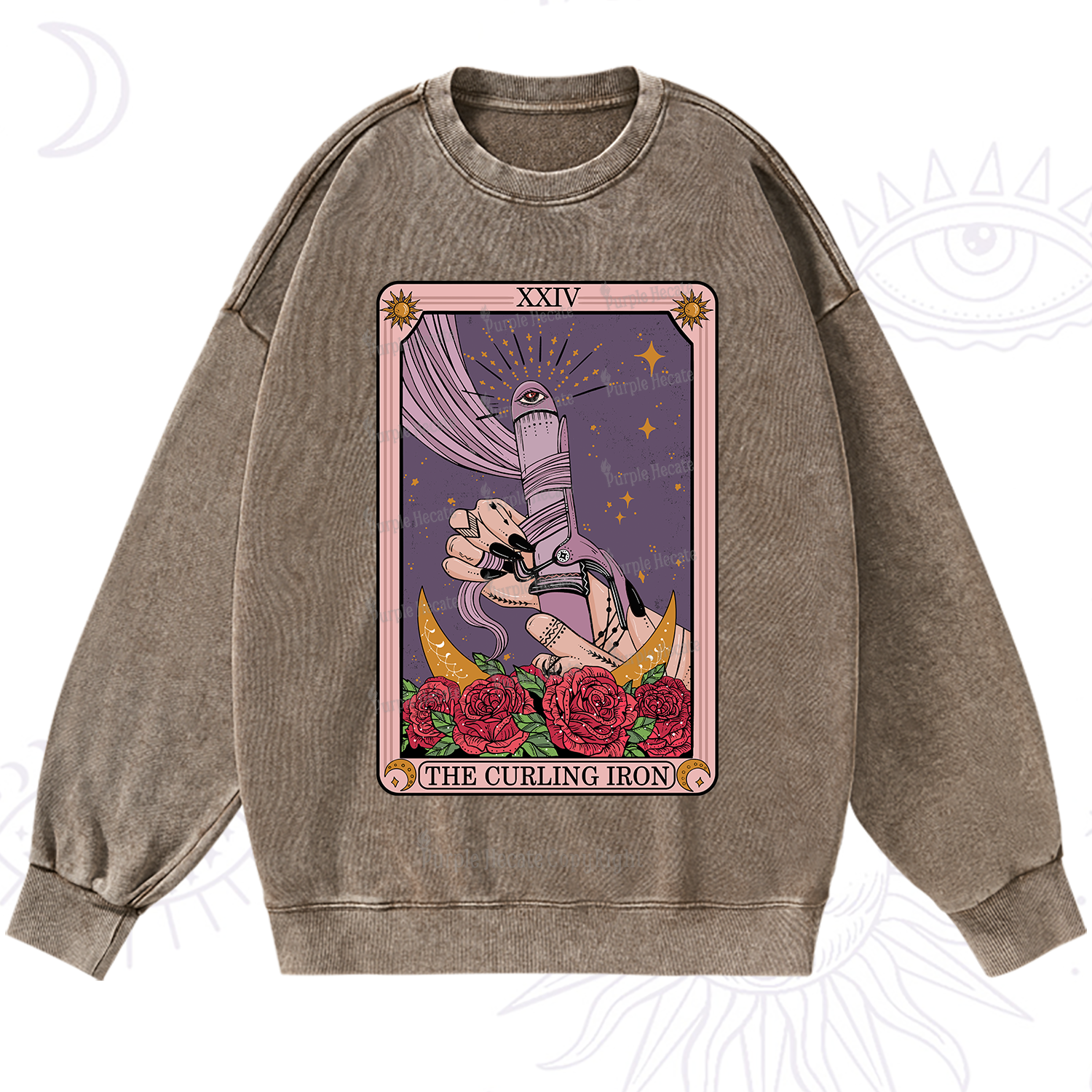 Purplehecate The Curling Iron Tarot Washed Sweatshirt