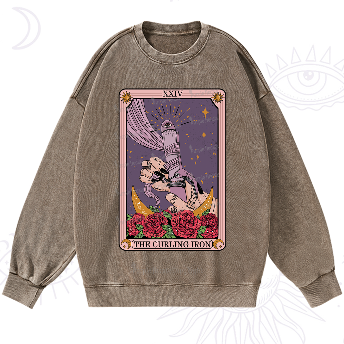 Purplehecate The Curling Iron Tarot Washed Sweatshirt