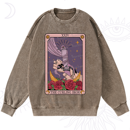 Purplehecate The Curling Iron Tarot Washed Sweatshirt