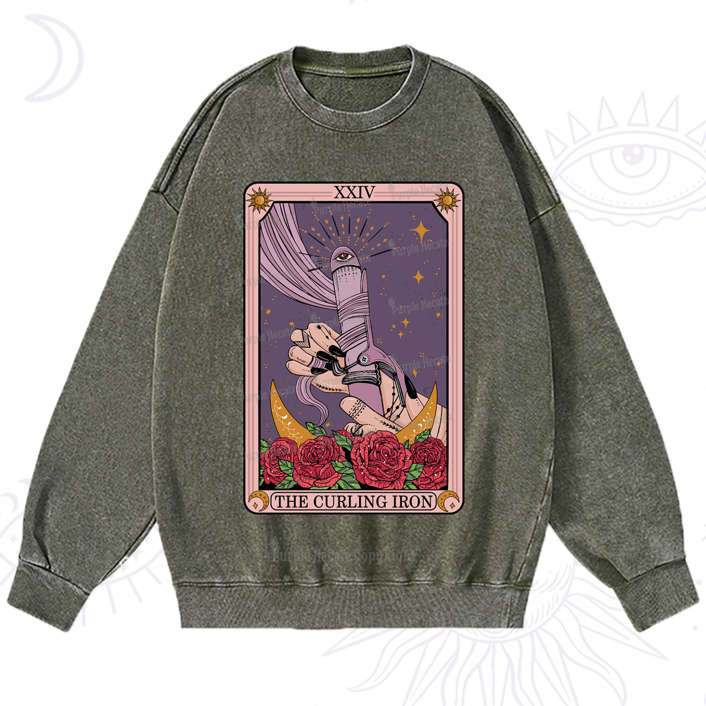 Purplehecate The Curling Iron Tarot Washed Sweatshirt