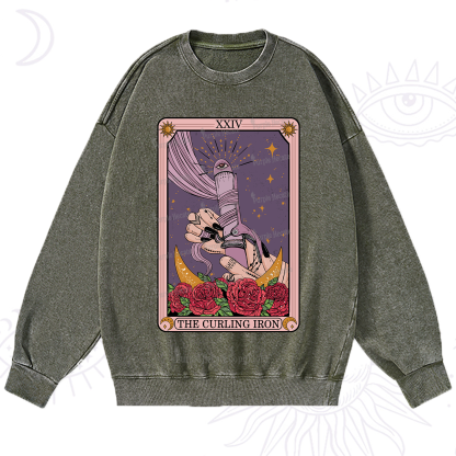 Purplehecate The Curling Iron Tarot Washed Sweatshirt