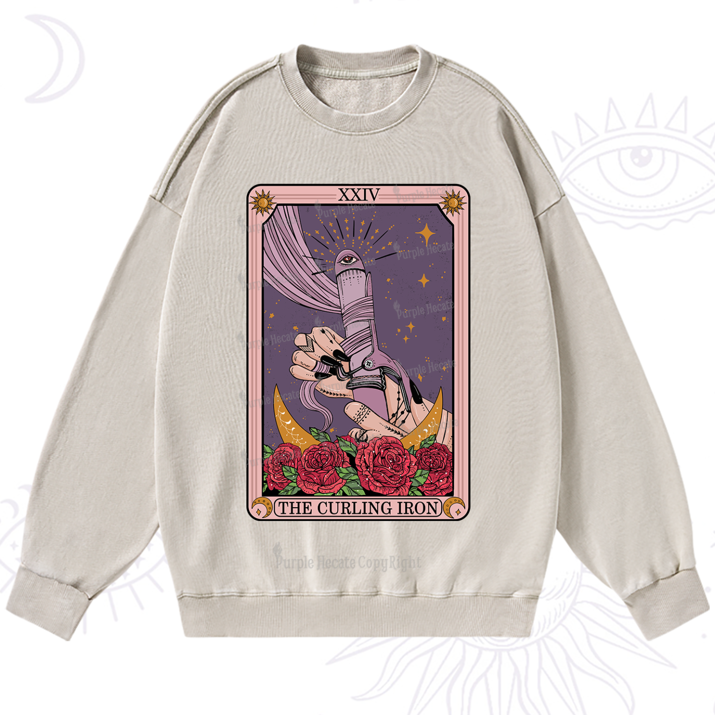 Purplehecate The Curling Iron Tarot Washed Sweatshirt