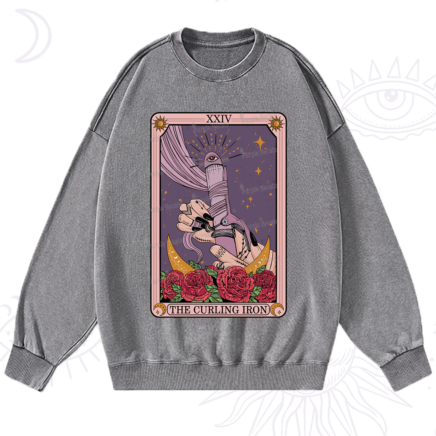 Purplehecate The Curling Iron Tarot Washed Sweatshirt
