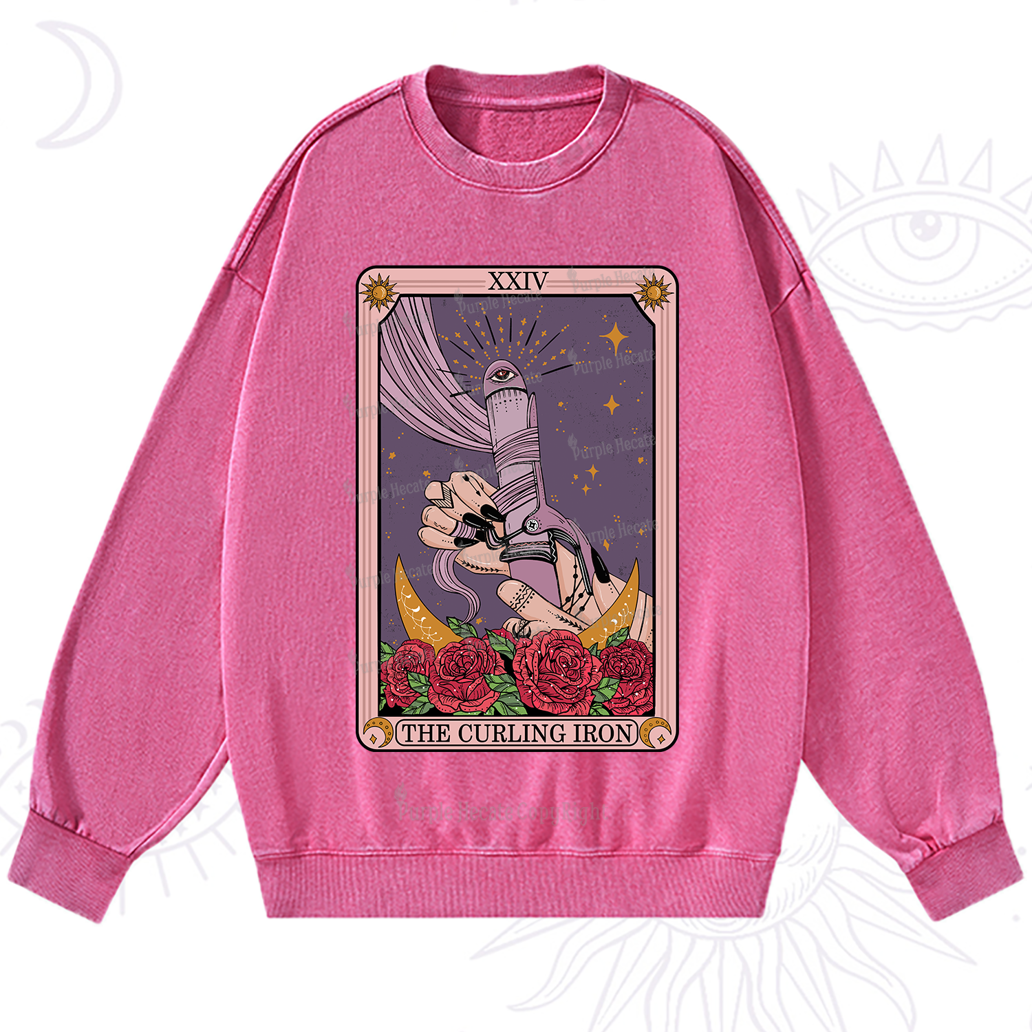 Purplehecate The Curling Iron Tarot Washed Sweatshirt