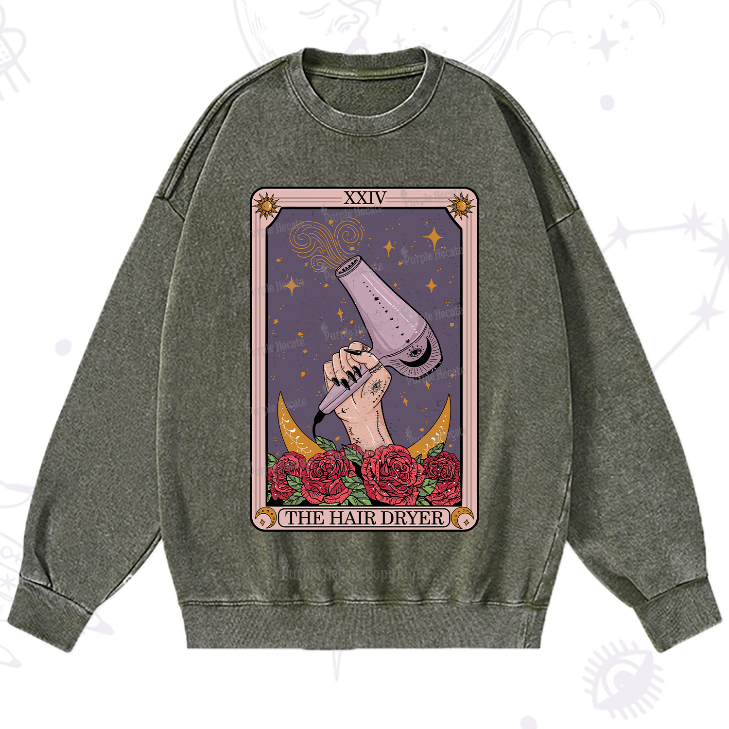 Purplehecate The Hair Dryer Tarot Washed Sweatshirt
