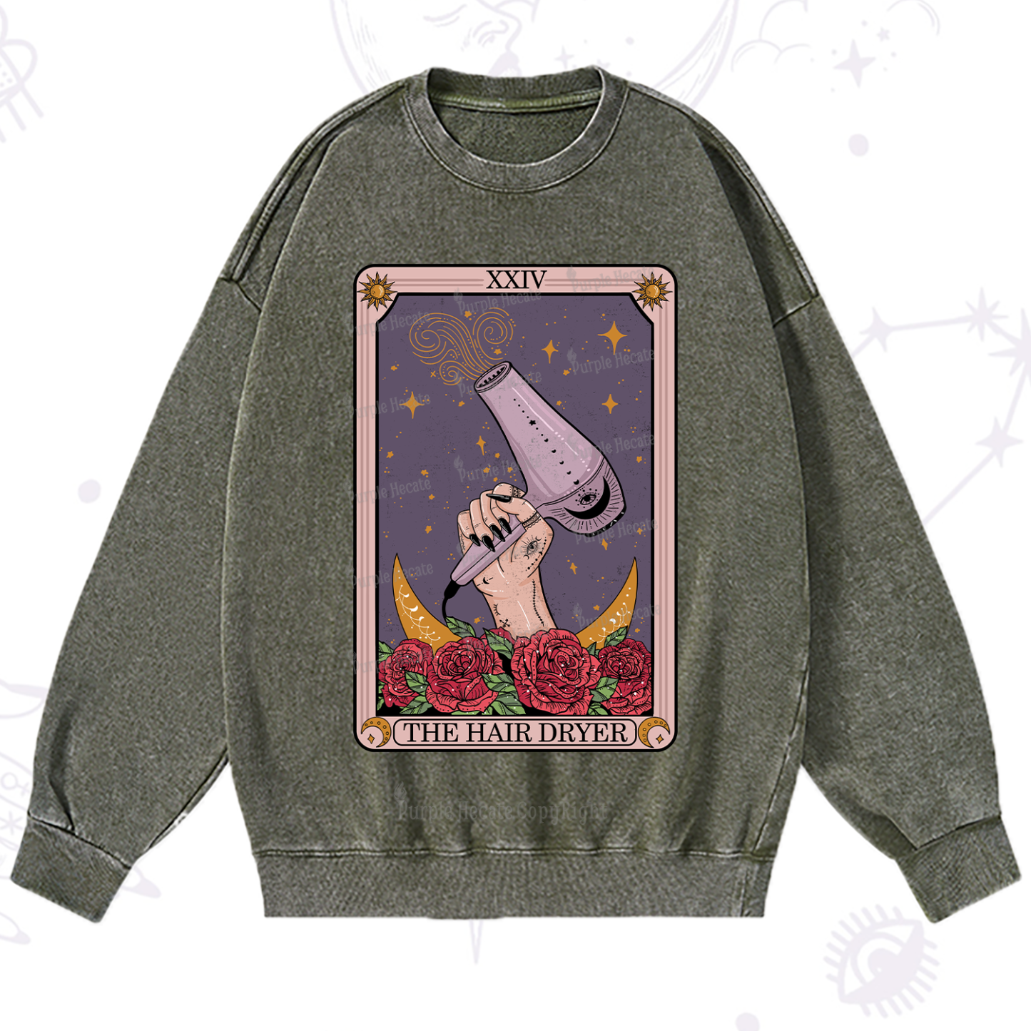 Purplehecate The Hair Dryer Tarot Washed Sweatshirt