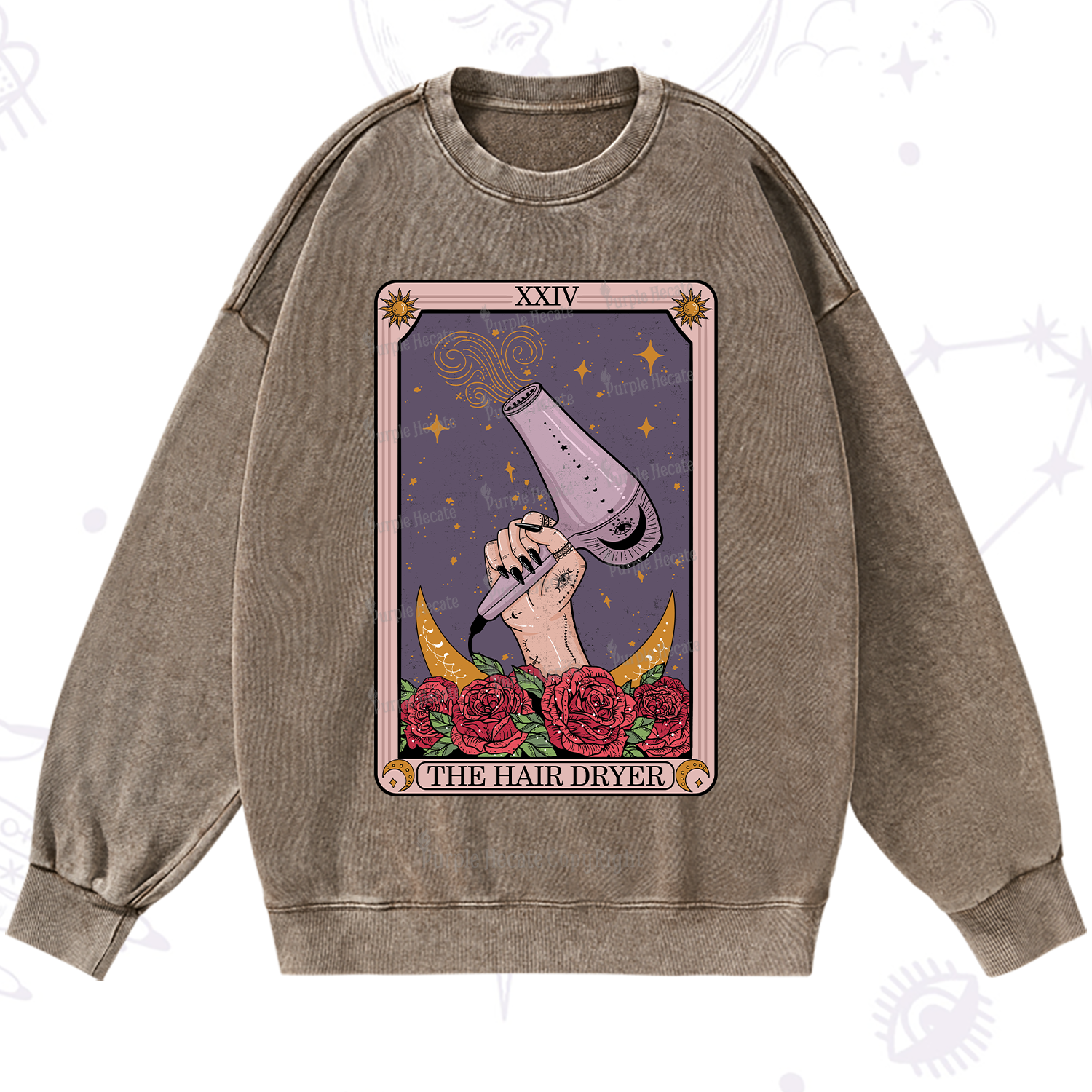 Purplehecate The Hair Dryer Tarot Washed Sweatshirt