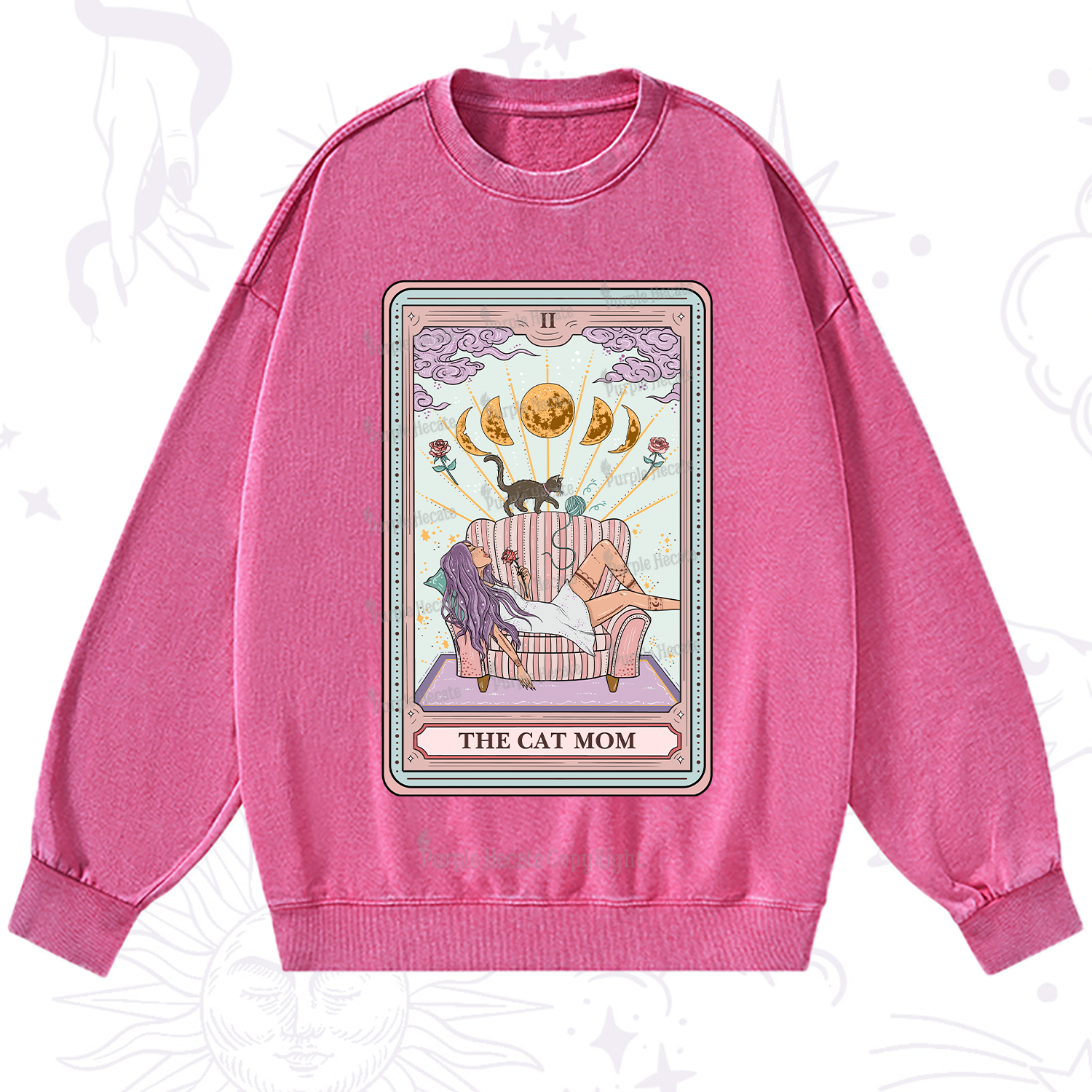 Purplehecate The Cat Mom Tarot Washed Sweatshirt