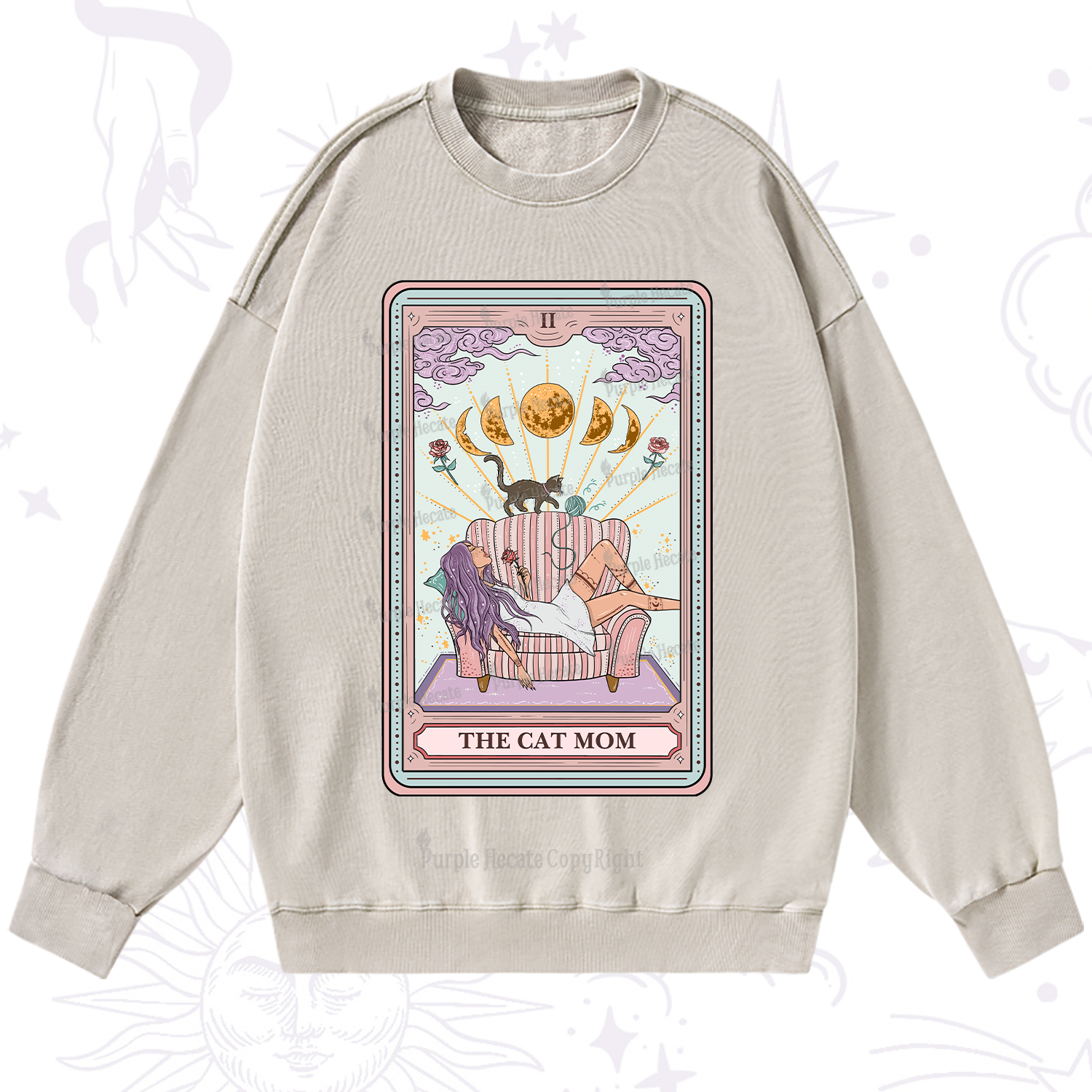 Purplehecate The Cat Mom Tarot Washed Sweatshirt